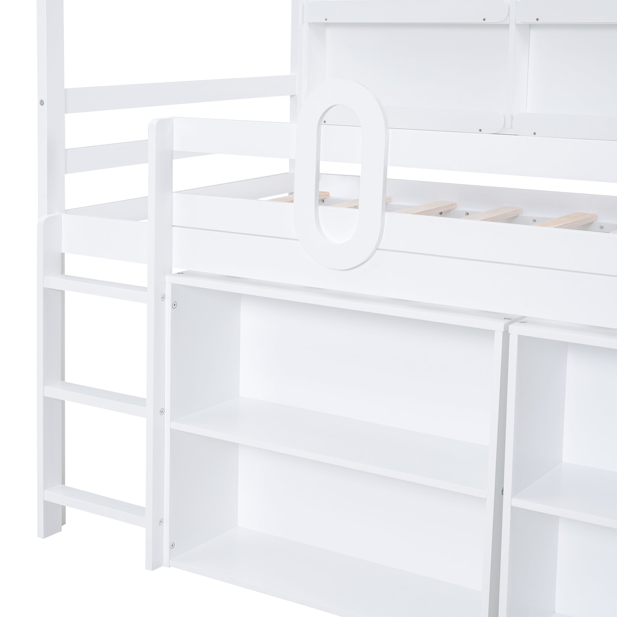 Twin Size House Loft Bed with Multiple Storage Shelves, White