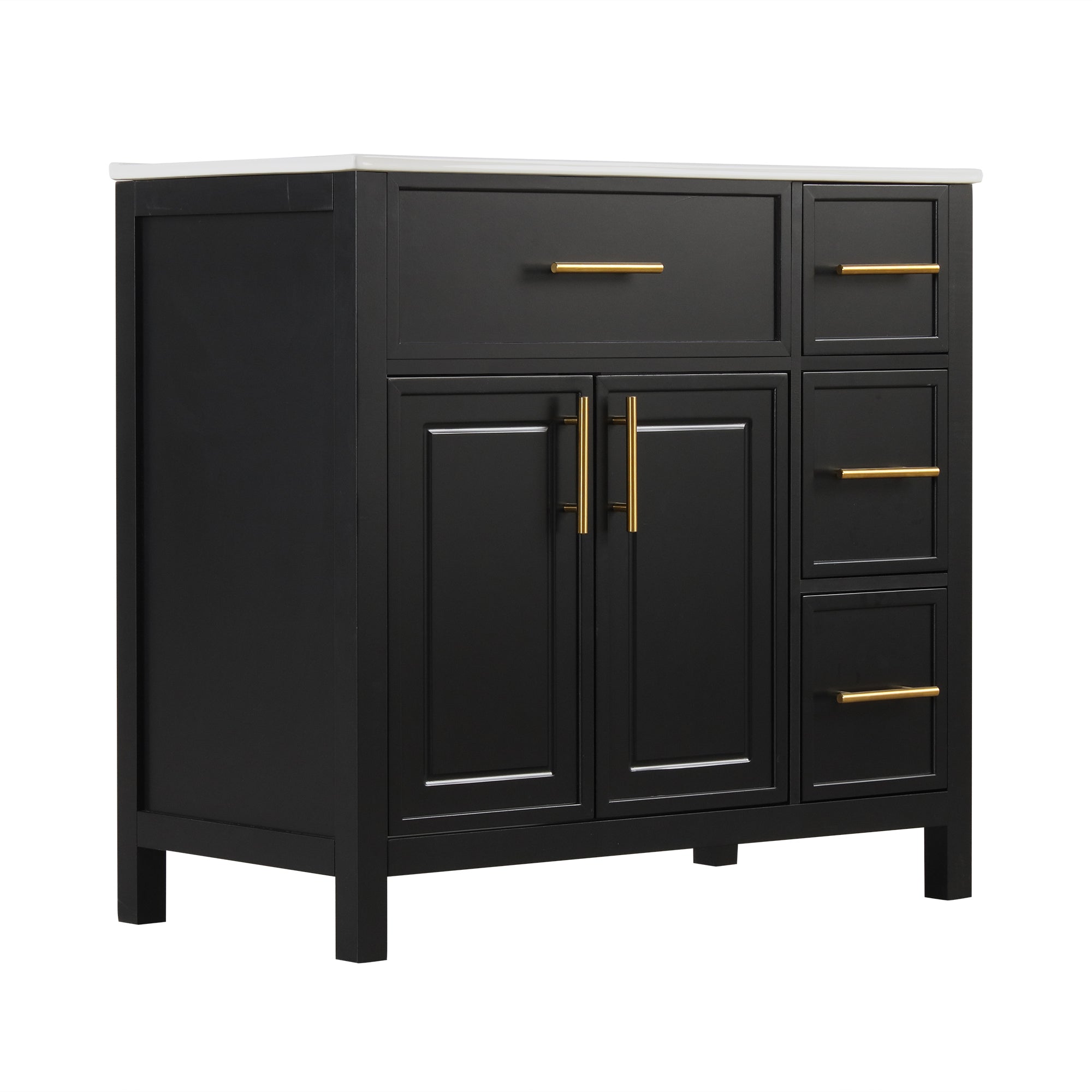 36" Bathroom Vanity with Sink Top, Bathroom Vanity Cabinet with Two Doors and Three Drawers, Solid Wood , MDF Boards ,One Package, Black