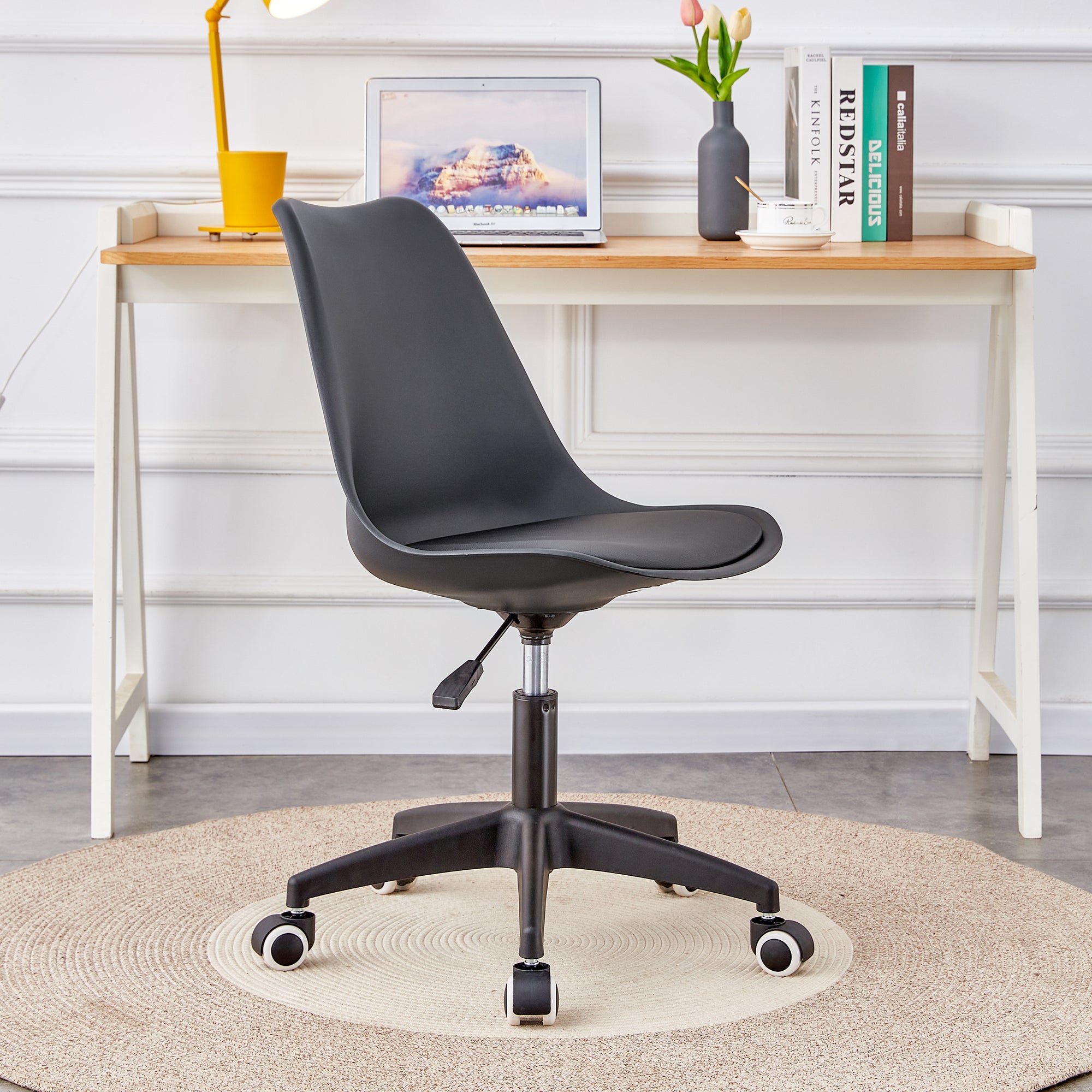 Modern family black Office chair, adjustable 360 ° swivel chair engineering plastic armless swivel computer chair, suitable for living room, bedroom, office, hotel dining room