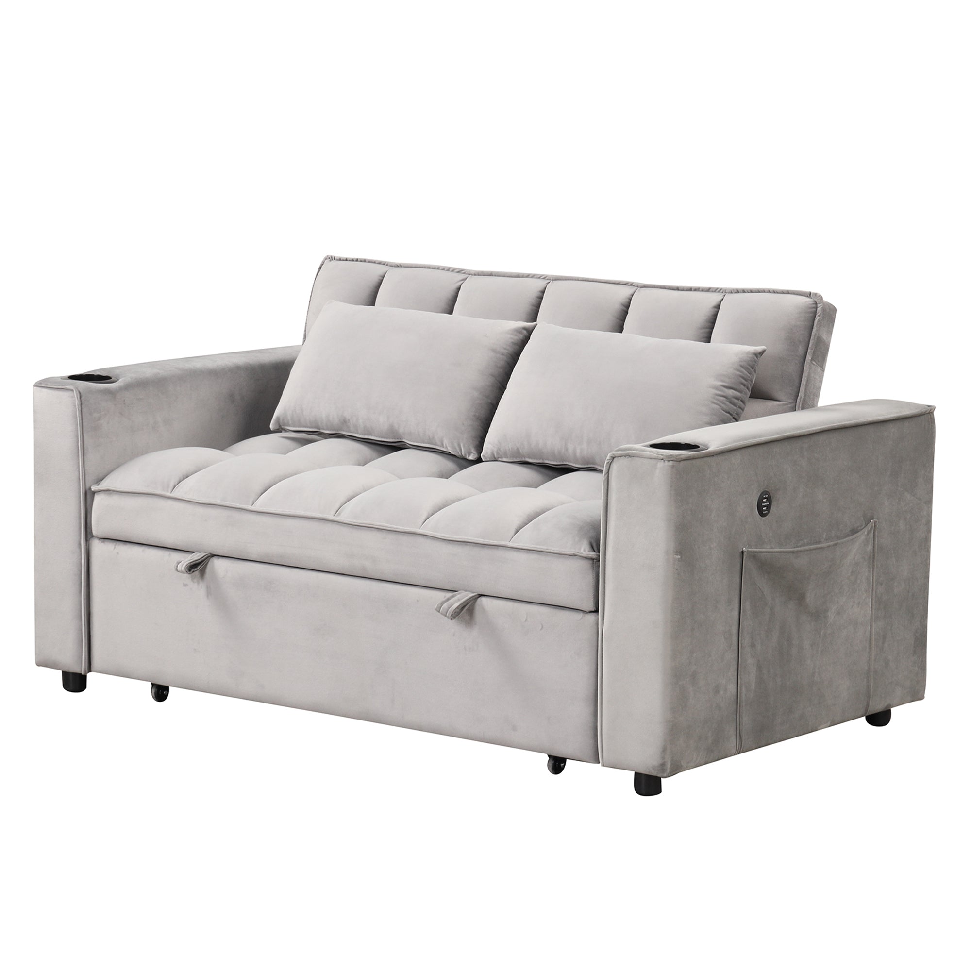 58" 4-1 Multi-functional Sofa Bed with Cup Holder and USB Port for Living Room or Apartments, Gray