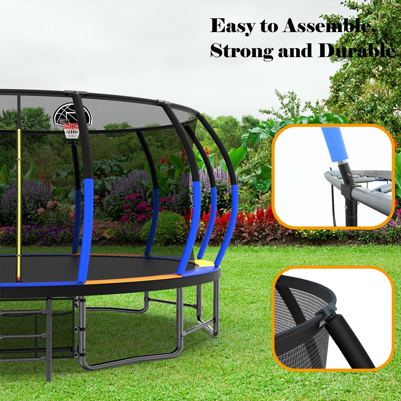 16FT Trampoline with EnclosureRecreational Trampolines with Ladder and AntiRust Coating, ASTM Approval Outdoor Trampoline for Kids