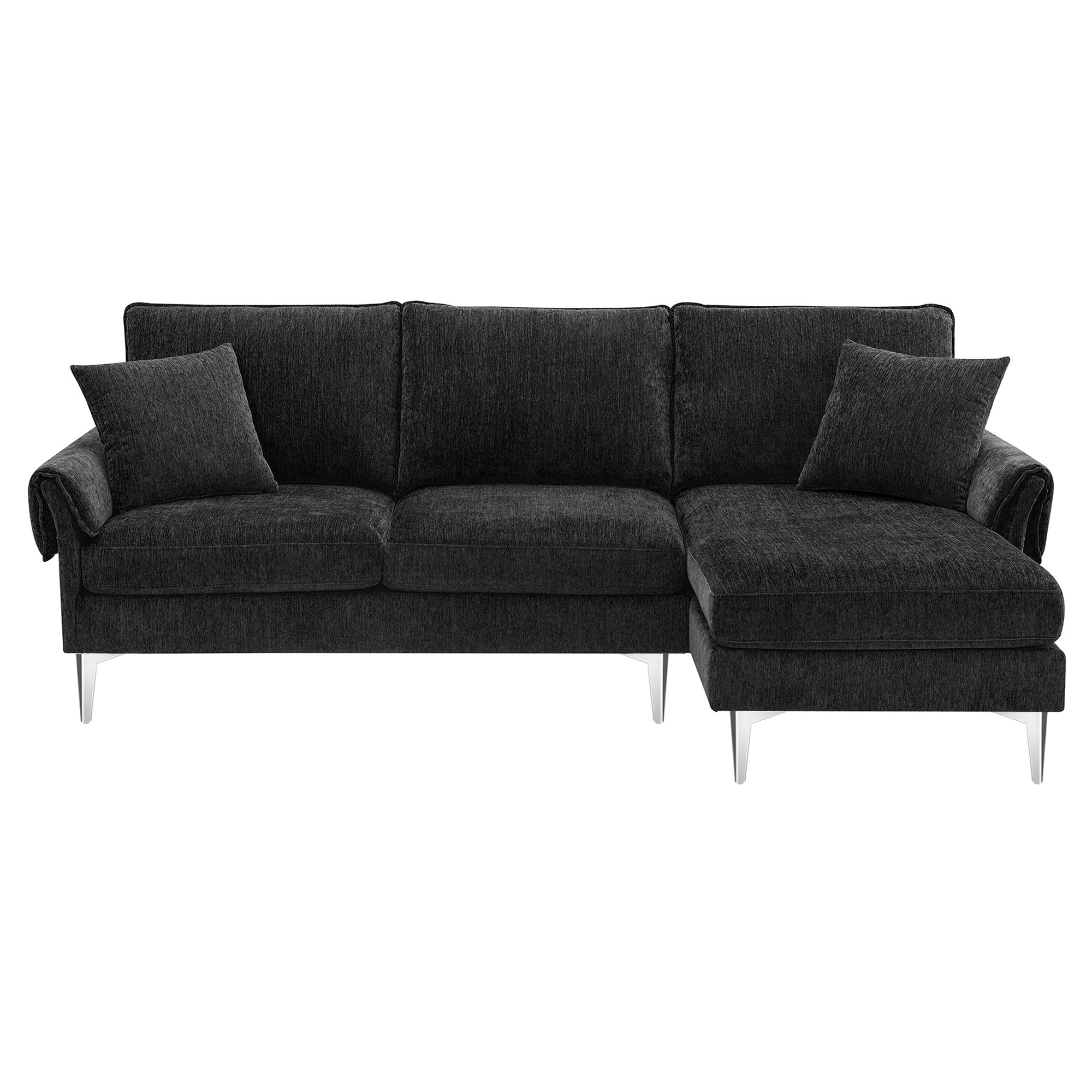 [VIDEO provided][New]84 "Modern Chenille L-Shaped Sofa with Reversible Lounge,Convertible Sectional Couch Set,4 Seat Indoor Furniture with Reversible Chaise,Fit for Living Room, Apartment(2 Pillows)