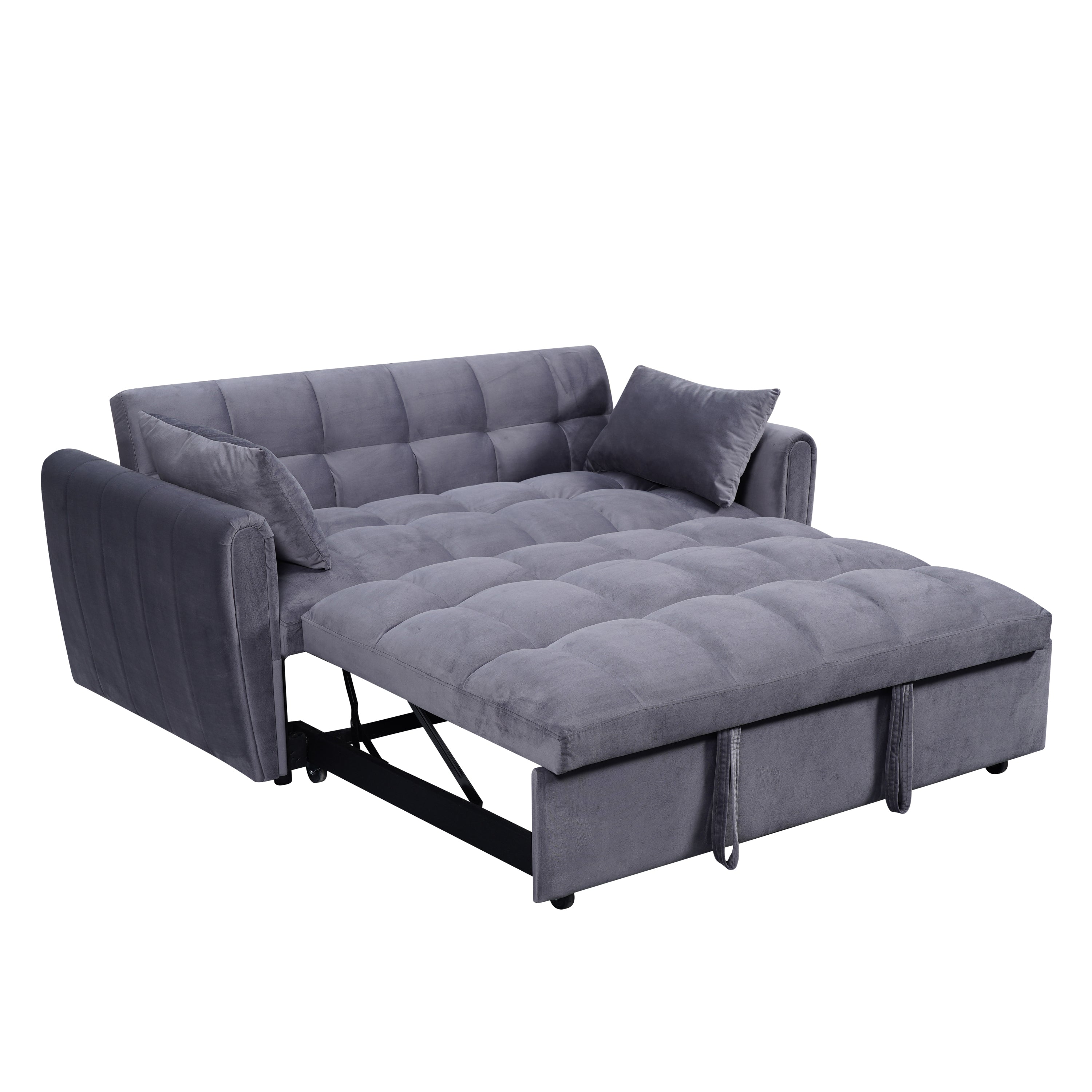 64.9 "3-in-1 foldable large size sofa bed, modern velvet double sofa, sofa bed with adjustable back, storage bag and pillow, suitable for living room, bedroom (dark grey)