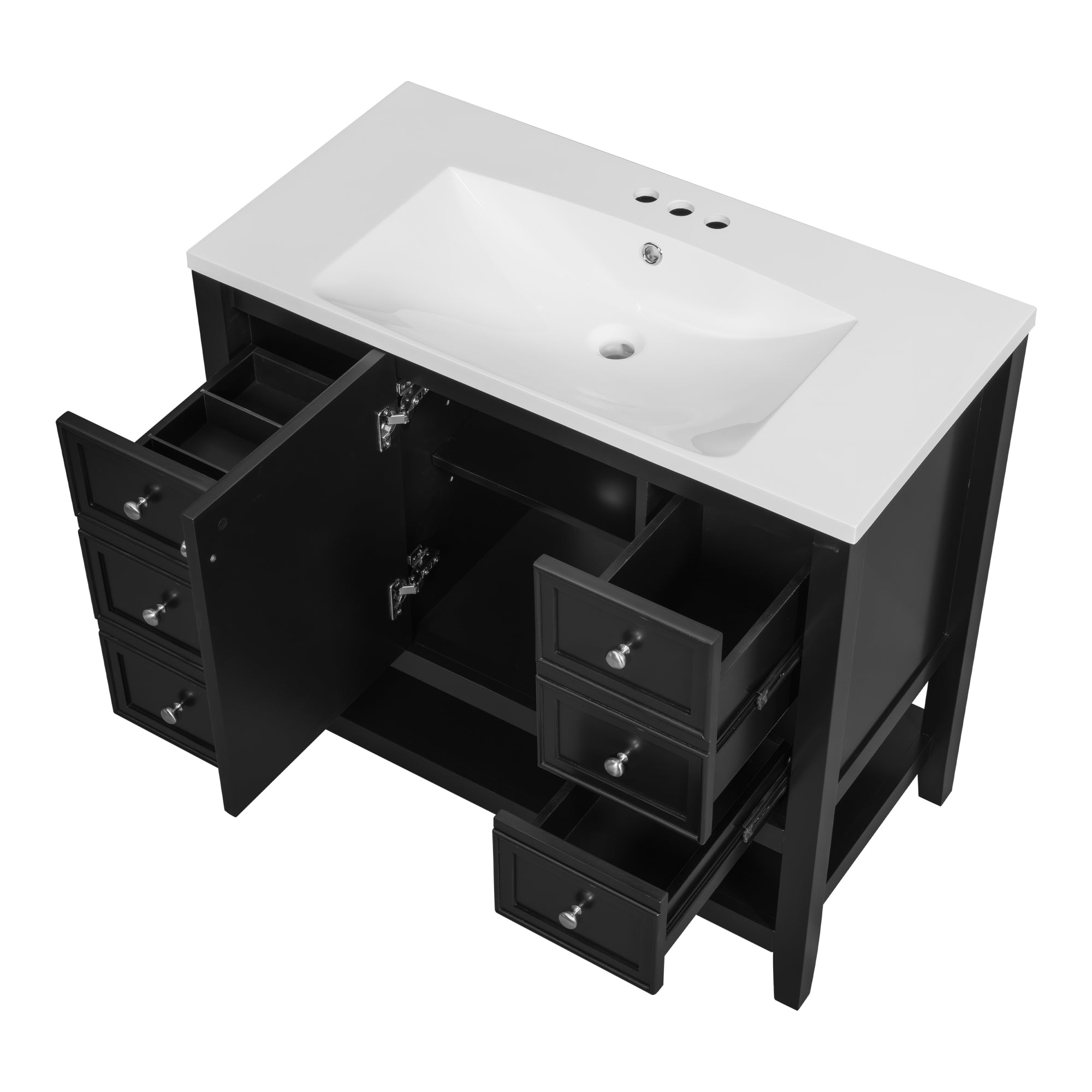 36" Bathroom Vanity with Sink Combo, One Cabinet and Three Drawers, Solid Wood and MDF Board, Black (Old Sku:SY999505AAB)