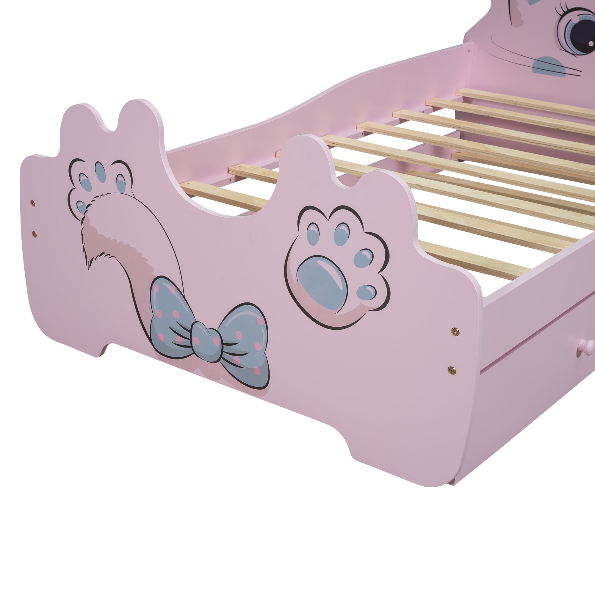 Cartoon Twin Size Platform Bed with Trundle, Pink