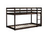 Espresso solid wood twin over twin floor bunk bed with ladder, front view
