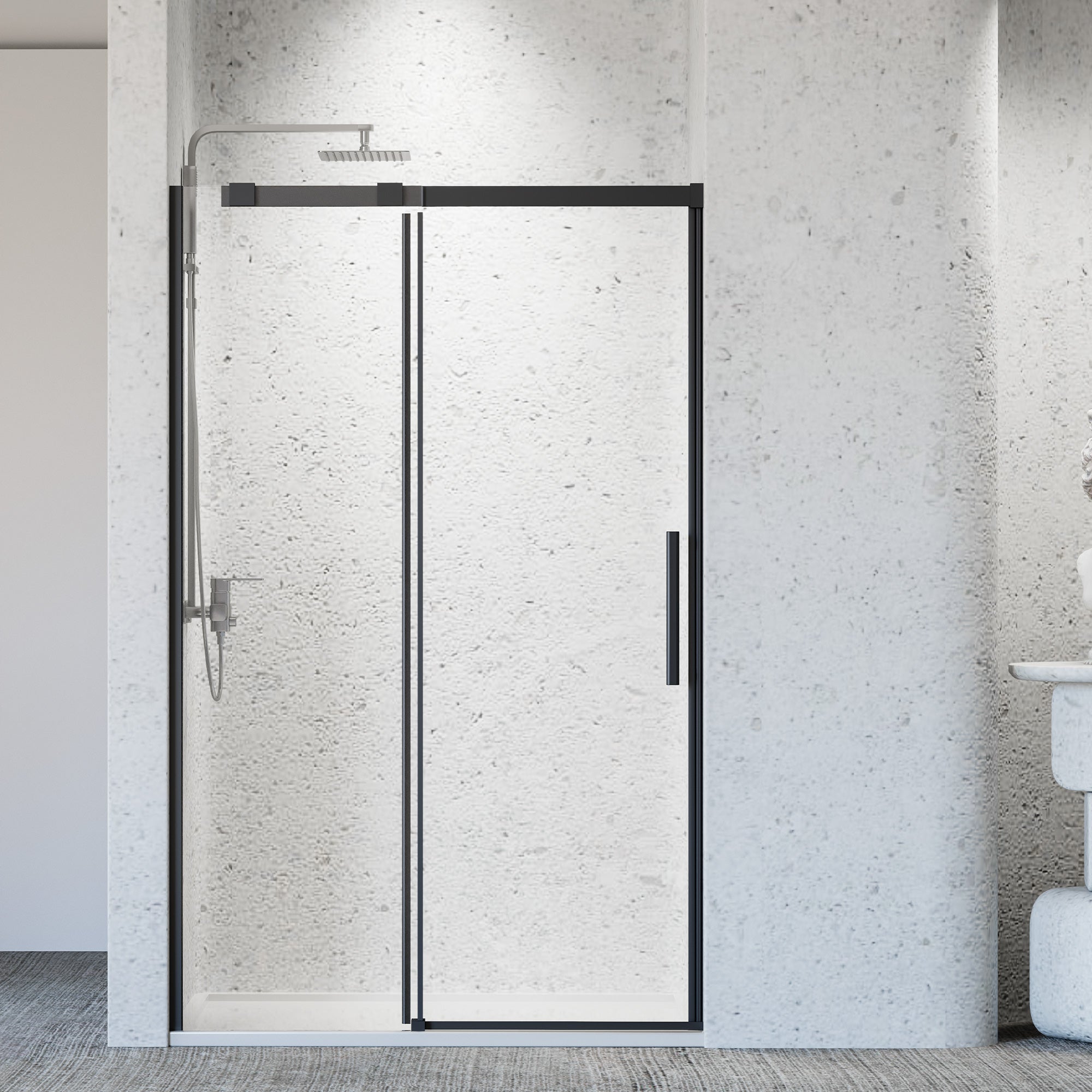 46-48 x 76 in Frameless Single Sliding Shower Door - 46-48 x 76 in / Matte Black view 1