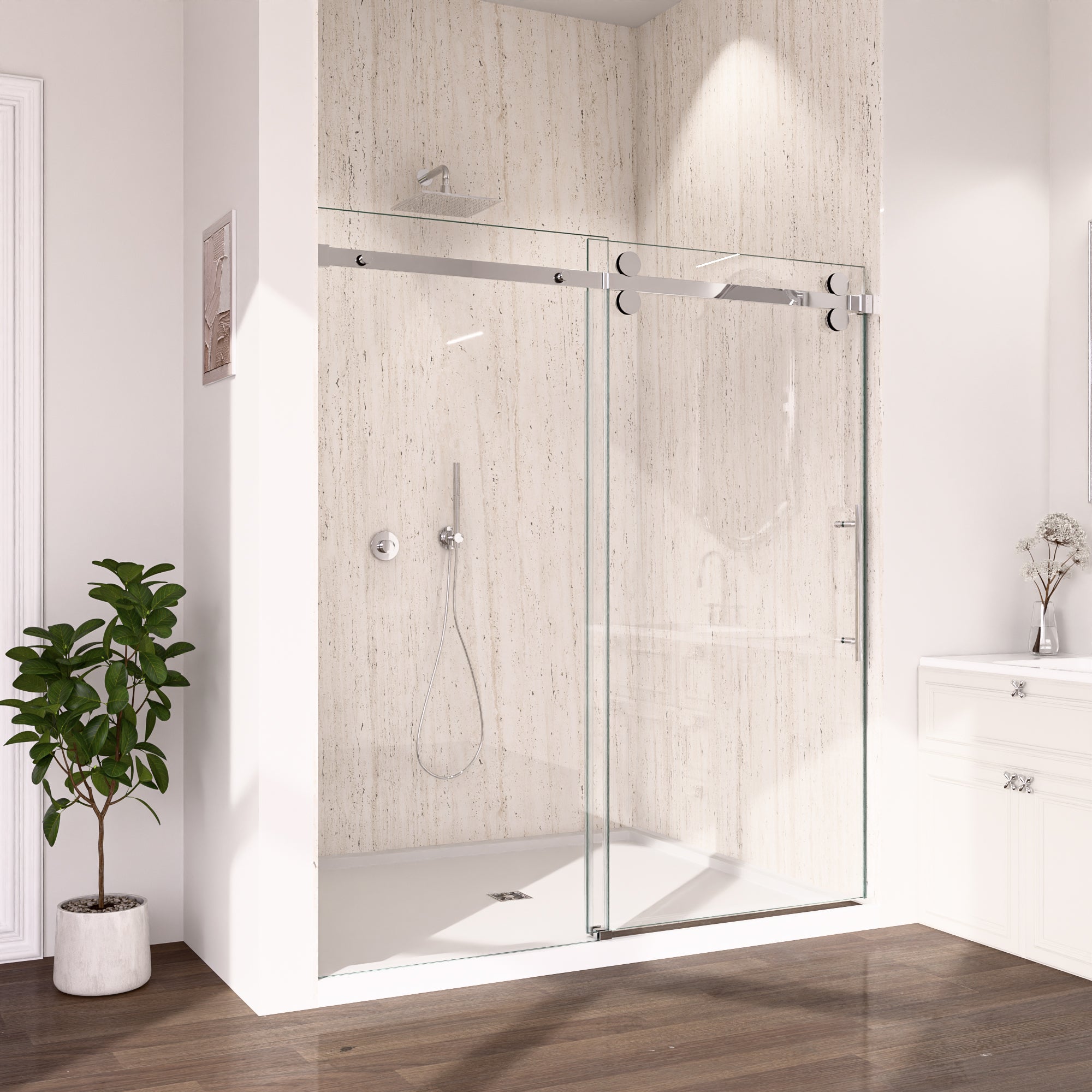 56-60 x 72 in Frameless Sliding Shower Door Enclosure - 56-60 x 72 in / Chrome view 4