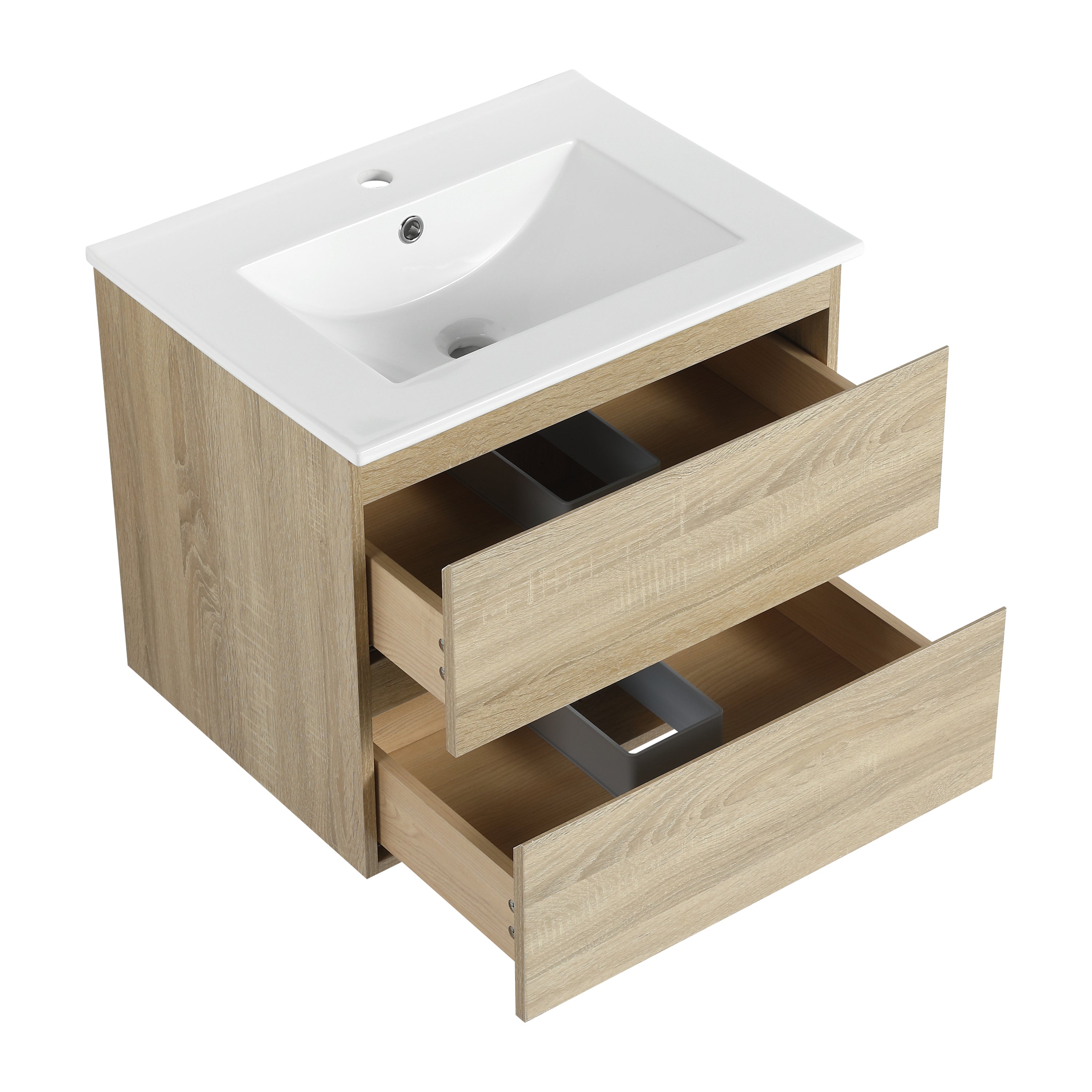 24" Wall-Mounted Bathroom Vanity With Ceramic Sink, 2-Soft Close Drawers, KD-Package