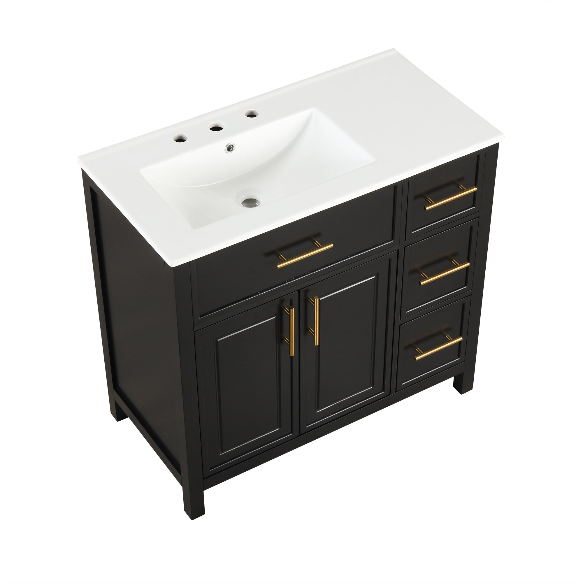 36" Bathroom Vanity with Sink Top, Bathroom Vanity Cabinet with Two Doors and Three Drawers, Solid Wood , MDF Boards ,One Package, Black