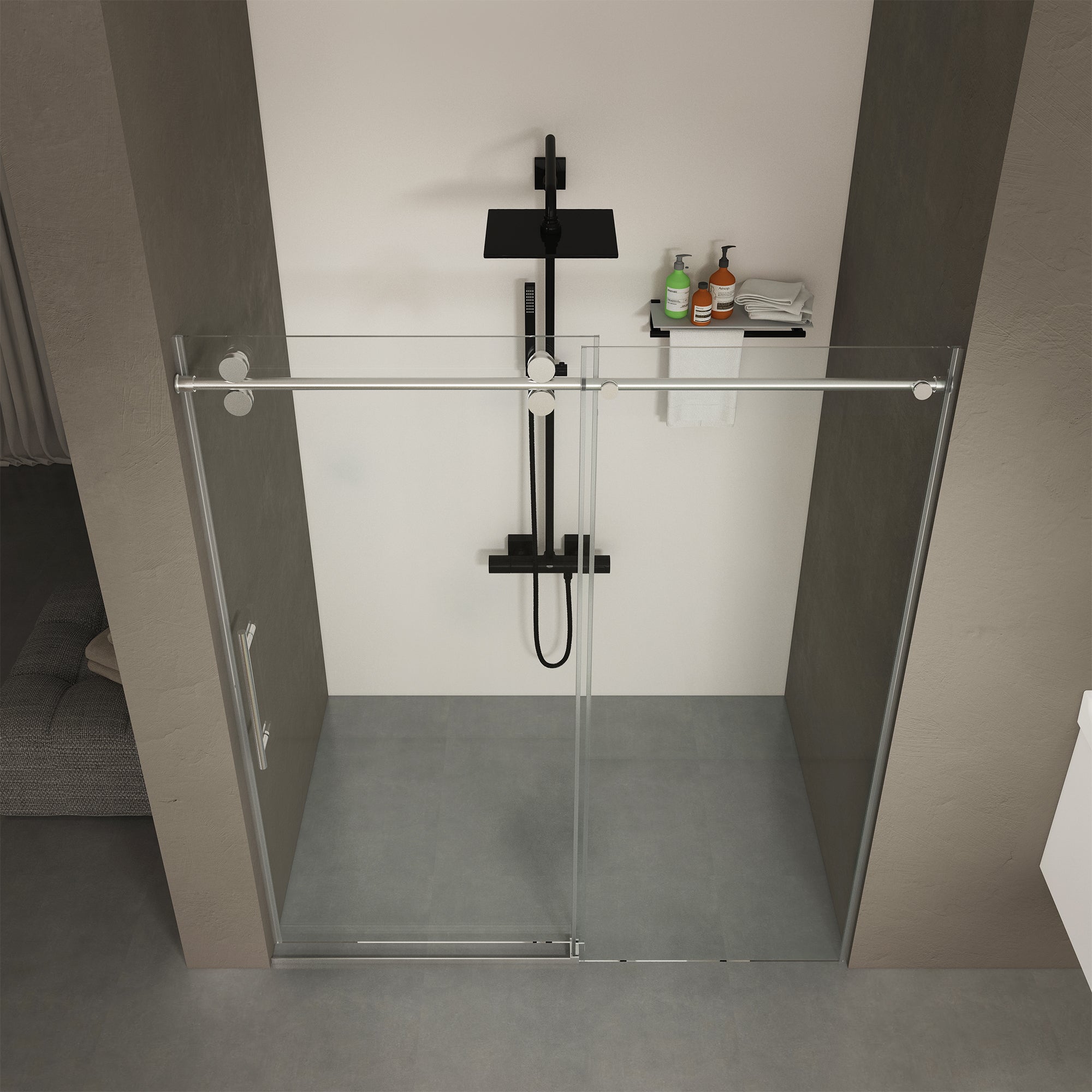 56"-60"W x 70"H Frameless Shower Door, Sliding Shower Door, with Premium 5/16"(8mm) Thick Tempered Glass Shower Enclosure ,Double Side Easy Clean Coat,Chrom Finished With Buffer