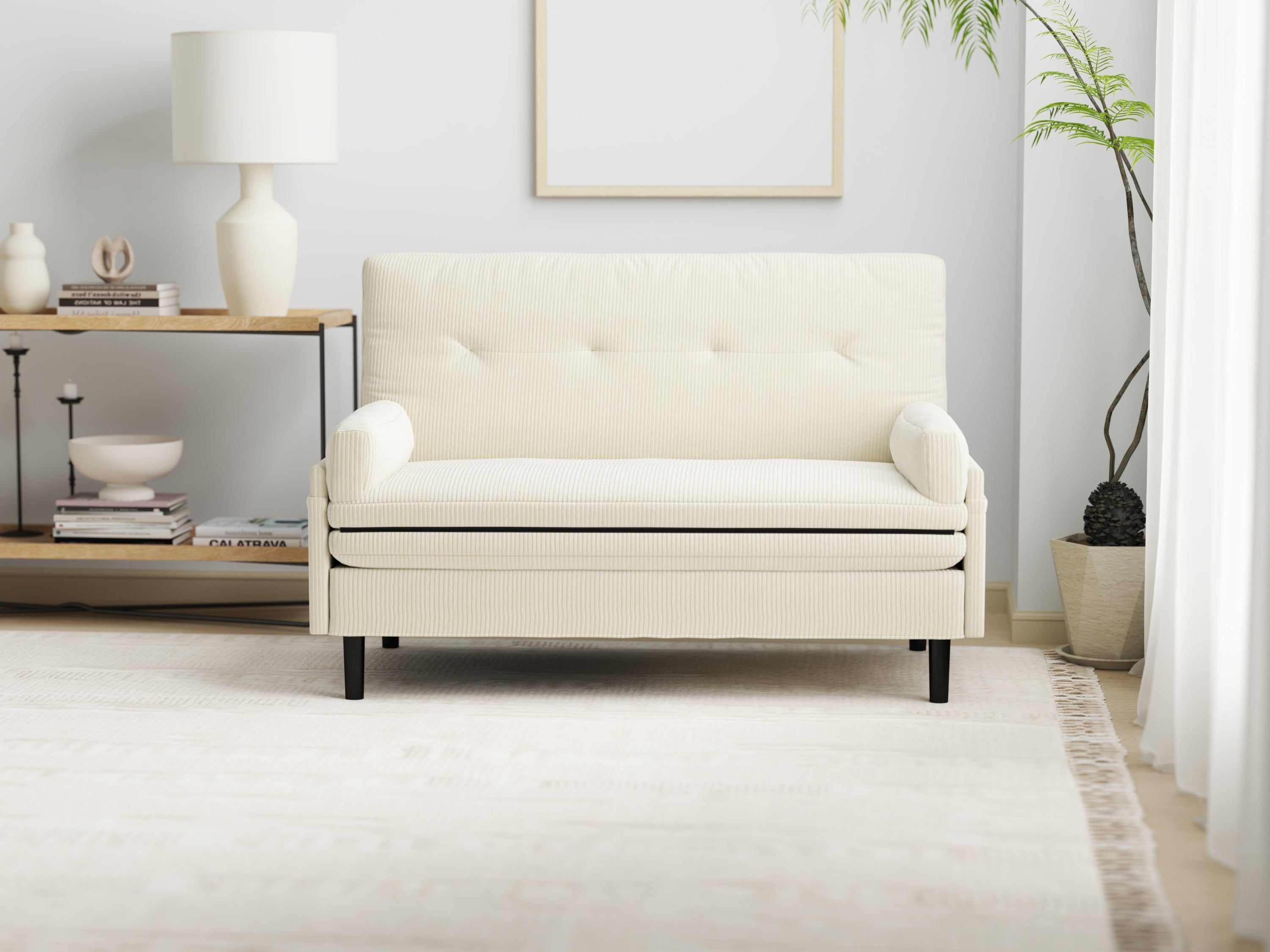 Ivory Corduroy Loveseat, Convertible Lounge Chair and Bed