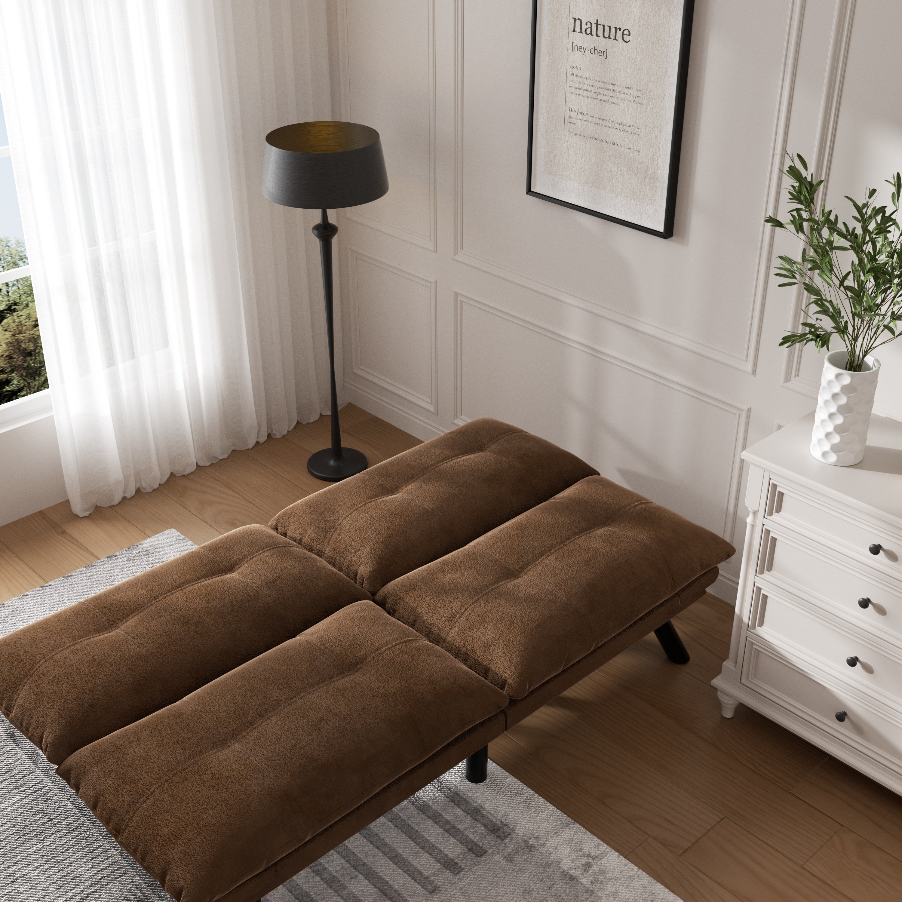 Leatehr Feeling Brown Convertible Folding Modern sofa Bed