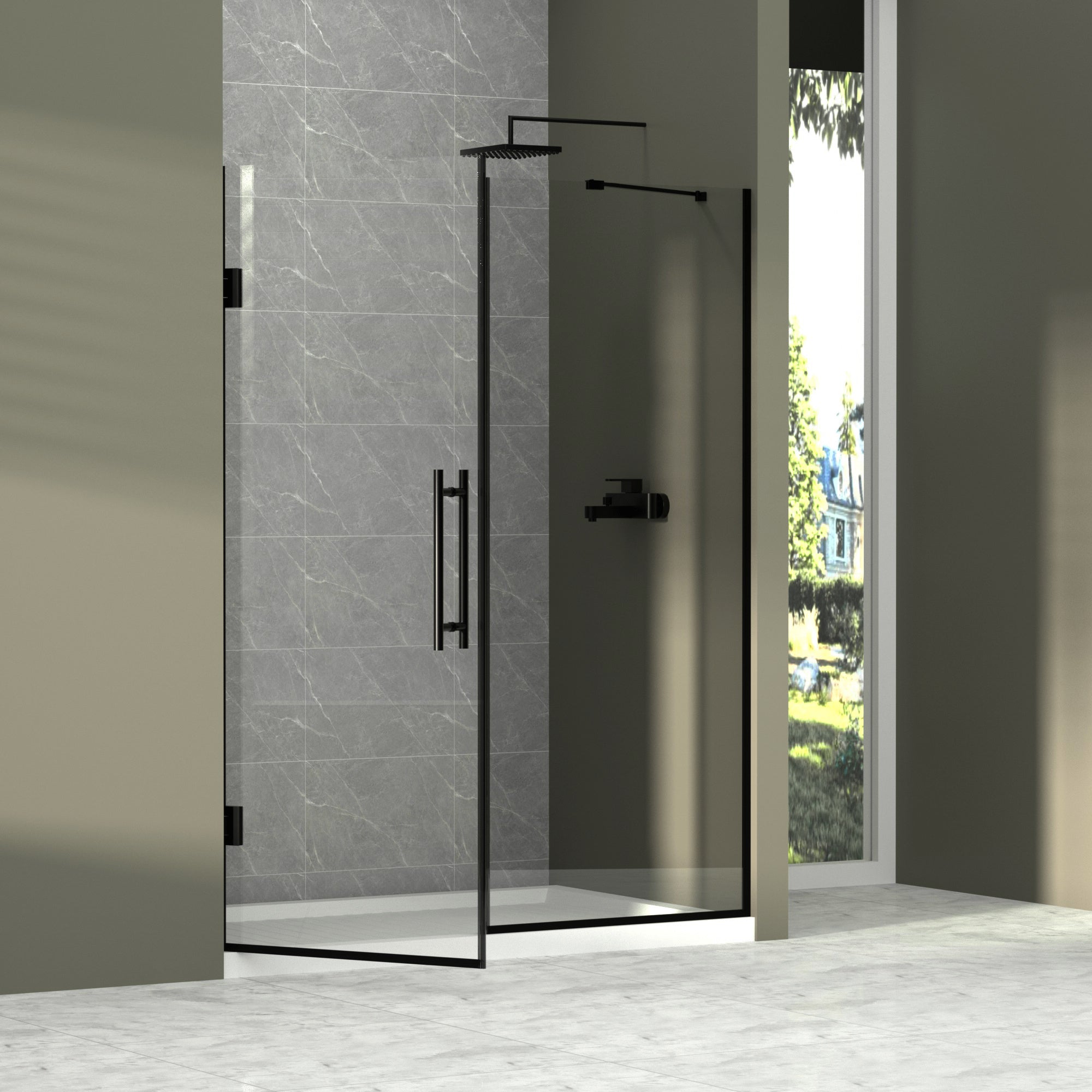 58-58"W x 71"H Semi-Frameless Double Hinges Shower Door in Matte Black,Tempered Glass,Reversible Installation