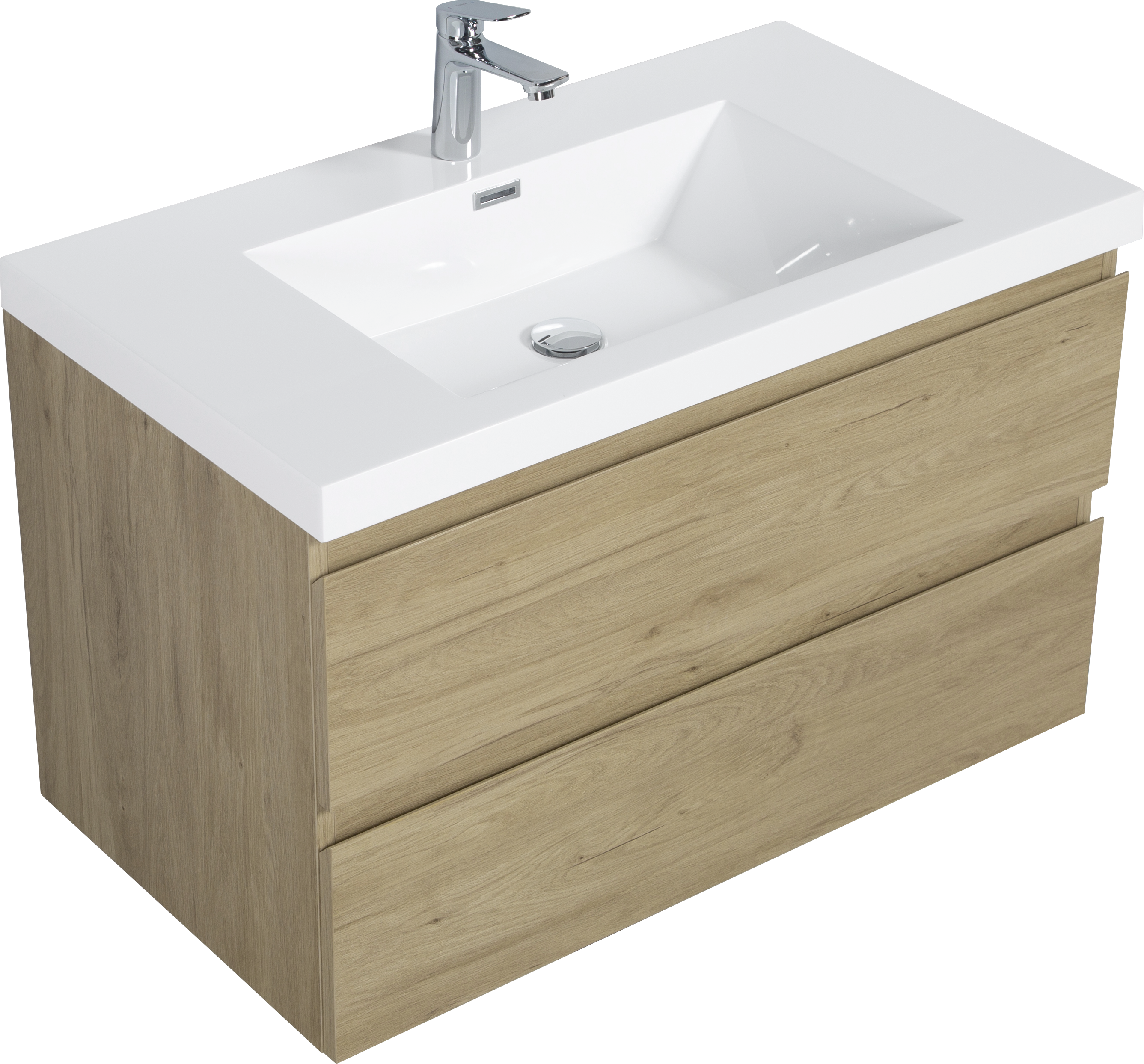 36" Floating Bathroom Vanity with Sink, Modern Wall-Mounted Bathroom Storage Vanity Cabinet with Resin Top Basin and Soft Close Drawers, Natural Oak 24V11-36NO