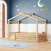 Twin Size Wood Bed House Bed Frame with Fence, for Kids, Teens, Girls, Boys,Natural