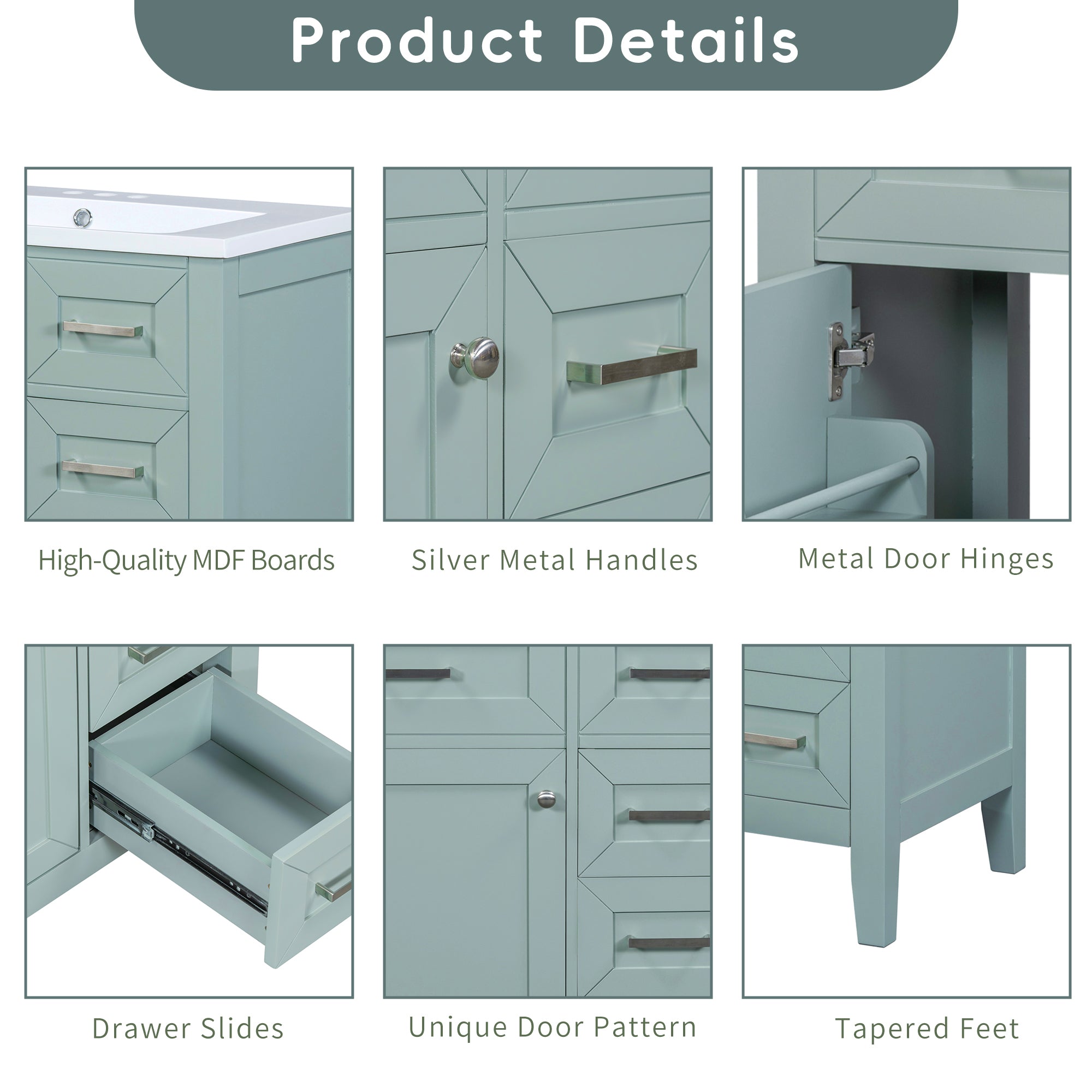 30" Bathroom Vanity with Sink Combo, Green Bathroom Cabinet with Drawers, Solid Frame and MDF Board (Old Sku:N725S999222F)