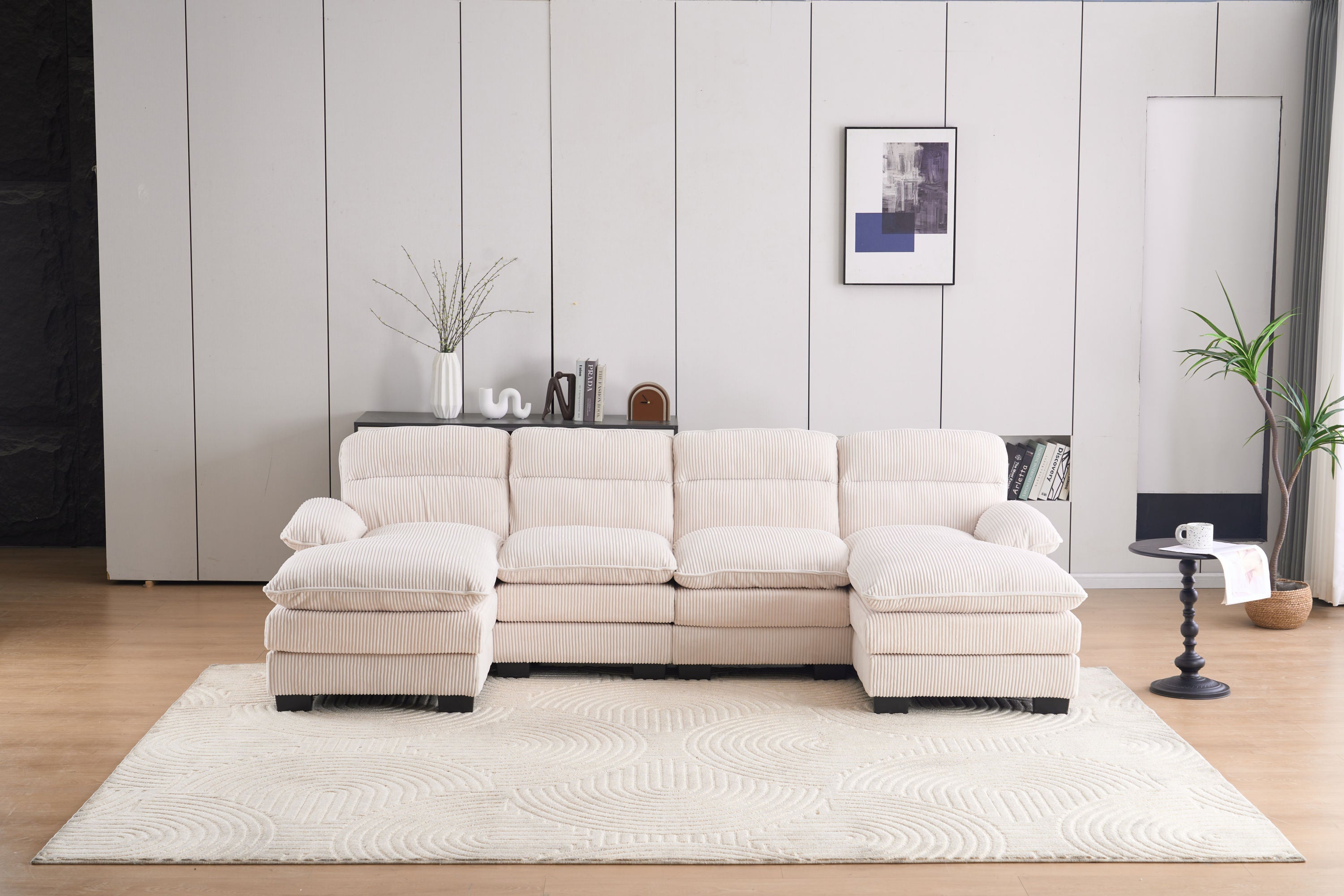 U-shaped profile sofa, including two single seats and two chaise, modular sofa, Corduroy sofa