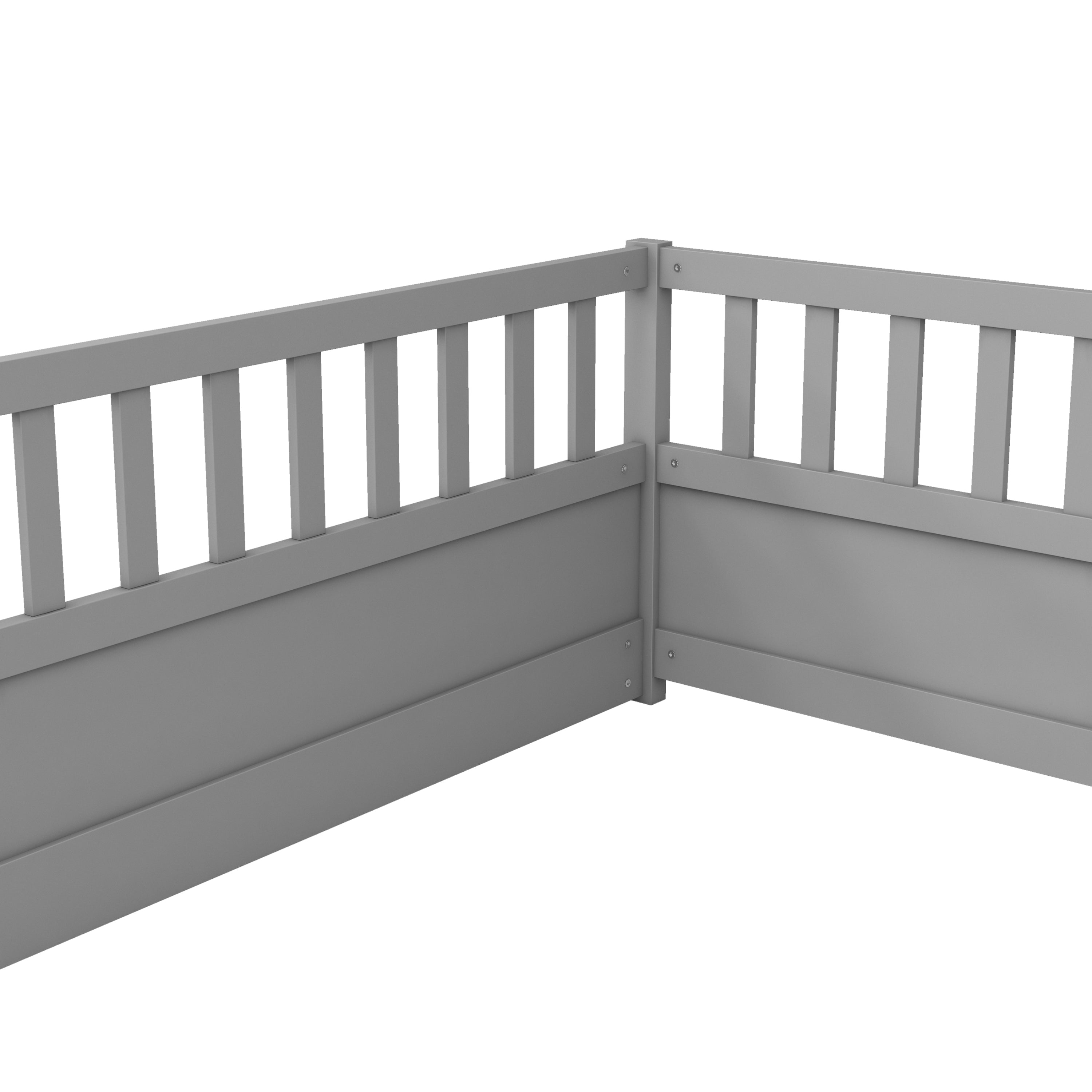 Full size  Floor bed, integral construction with super high security barrier, door, children's floor bed frame, Montessori wooden children's floor bed,  Grey