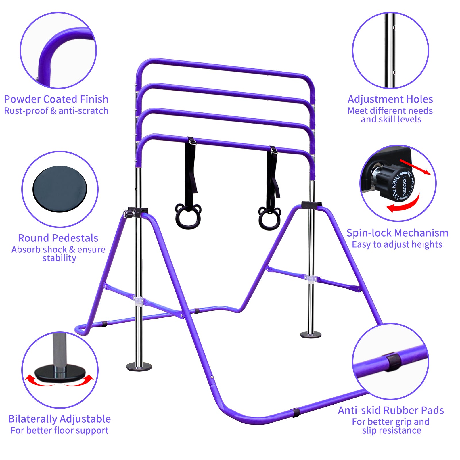 Multi-Functional Adjustable Height Children's Horizontal Gymnastic Bar With Bear Rings