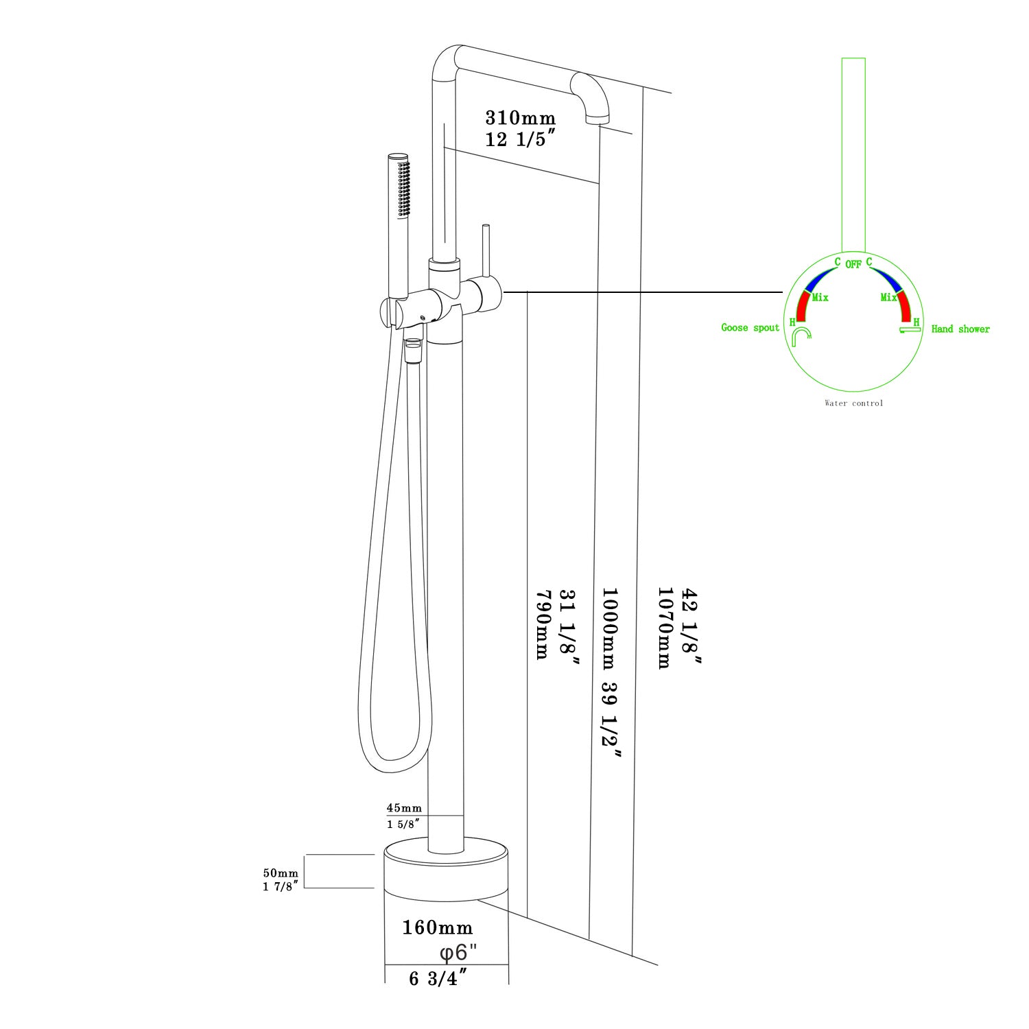 Freestanding Bathtub Faucet with Hand Shower