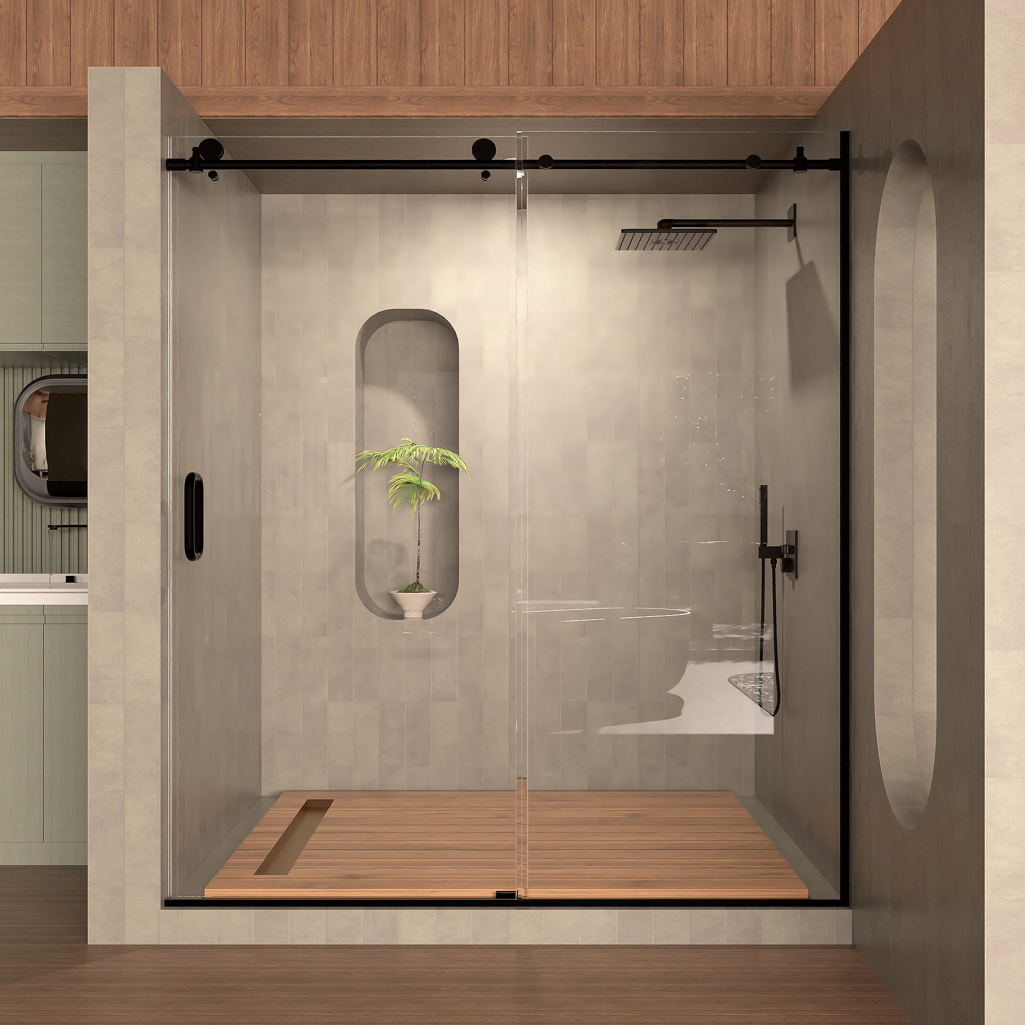 Frameless Sliding Shower Door 58-60"W x 76"H, Bathroom Sliding Door with 5/16" Clear Tempered Glass, Matte Black Finish, Designed for Smooth Door Closing