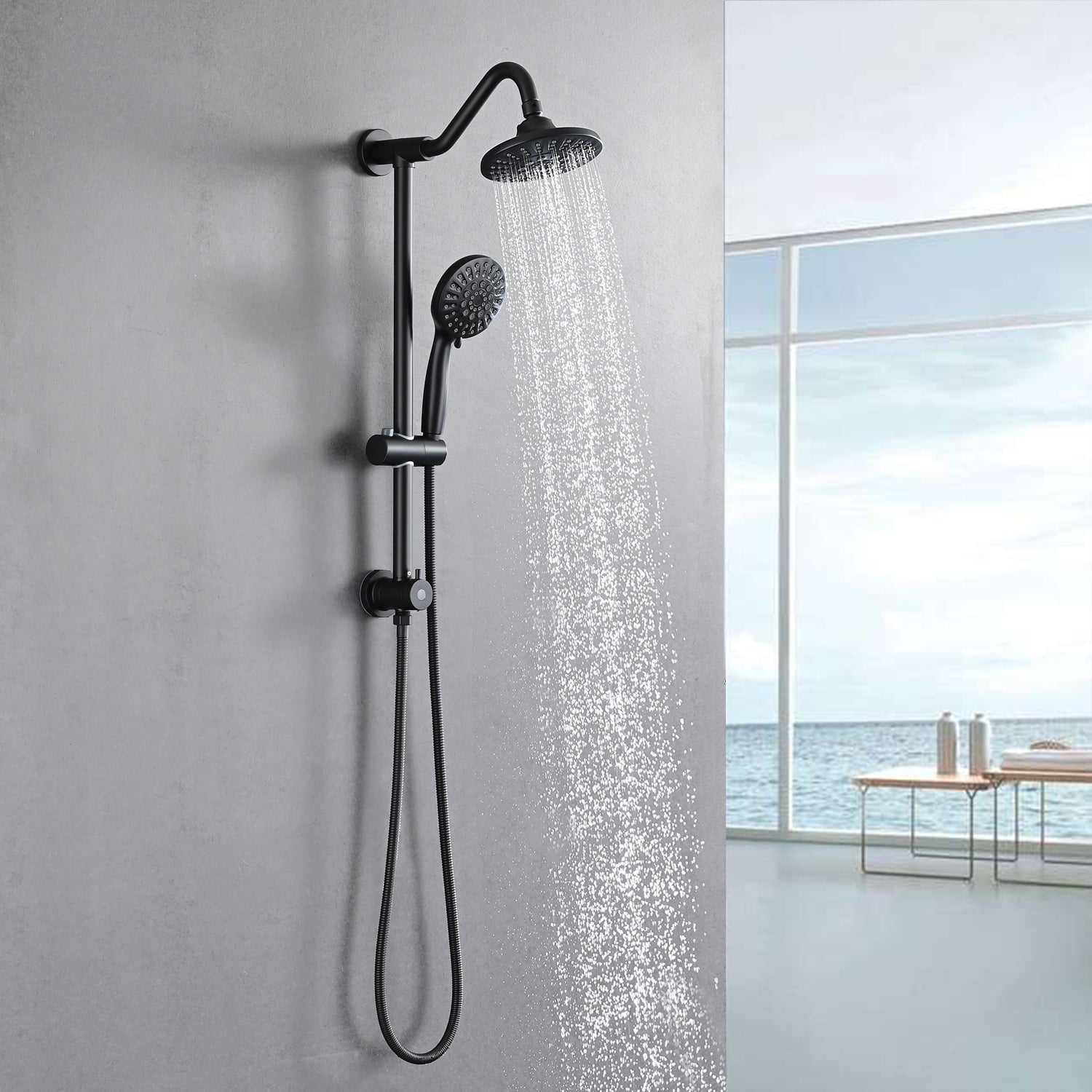 6 Inch Rain Shower Head with Handheld Shower Head Bathroom Rain Shower System