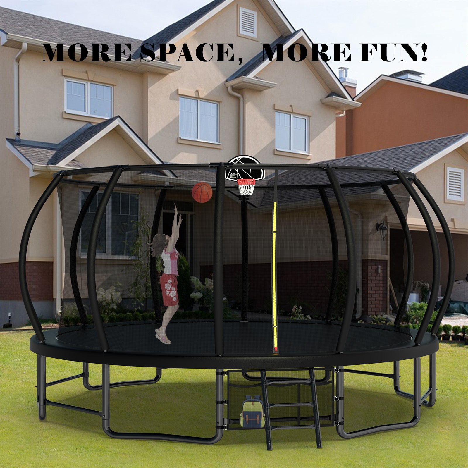 16FT Outdoor Trampoline for Kids and Adults, Pumpkin Trampolines with Curved Poles,Heavy Duty Trampoline Anti-Rust Coating ASTM Approval