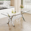 Dining table. Modern tempered glass dining table. Large modern office desk with silver plated metal legs and MDF crossbars, suitable for both home and office use. Kitchen. 71 ''x35.4''x30 '' 1105