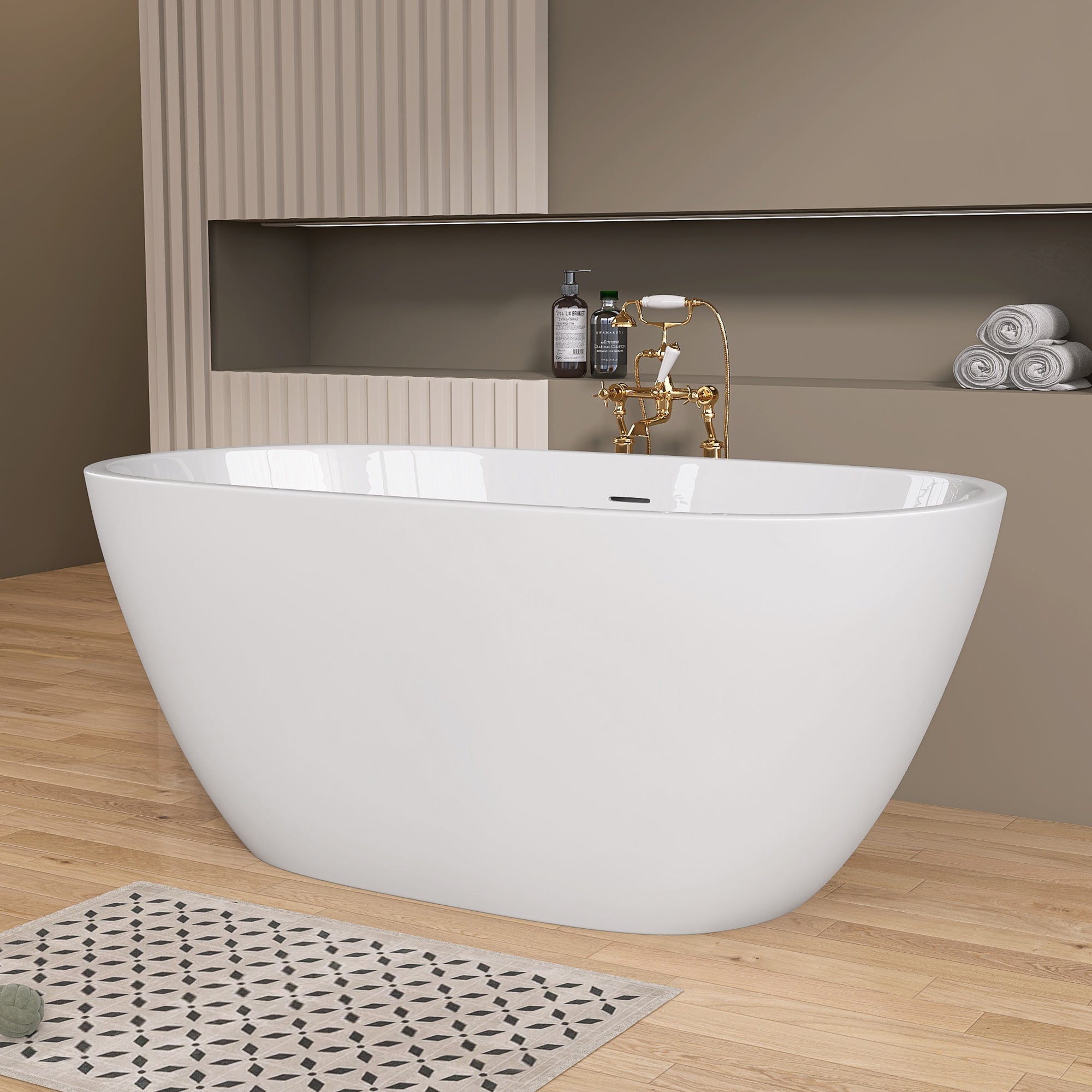 55" Acrylic Freestanding Bathtub Contemporary Soaking White Tub with Overflow and Pop-up Drain Matte White