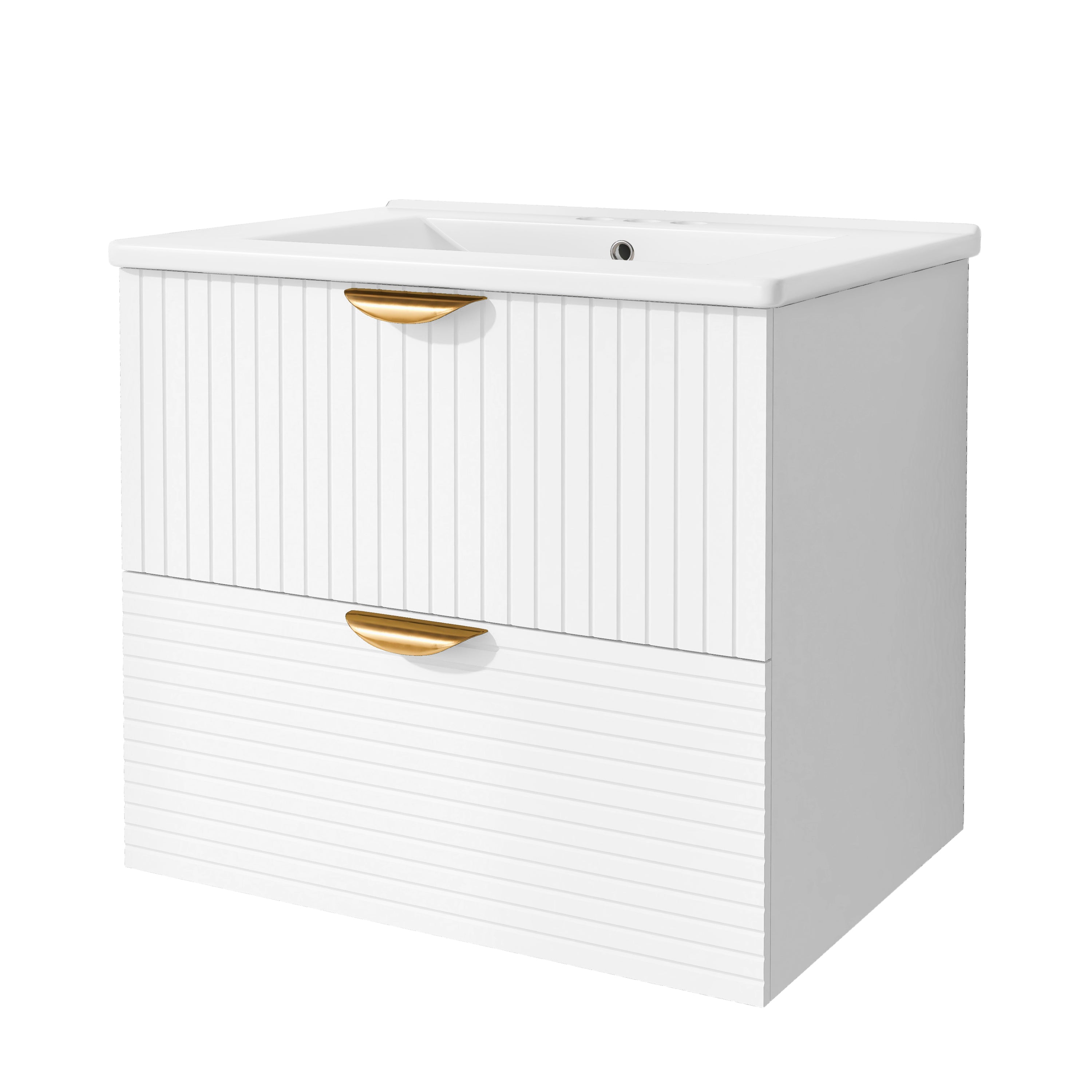 Modern 24-Inch Wall-Mounted Bathroom vanity with 2 Drawers, White - Ideal for Small Bathrooms