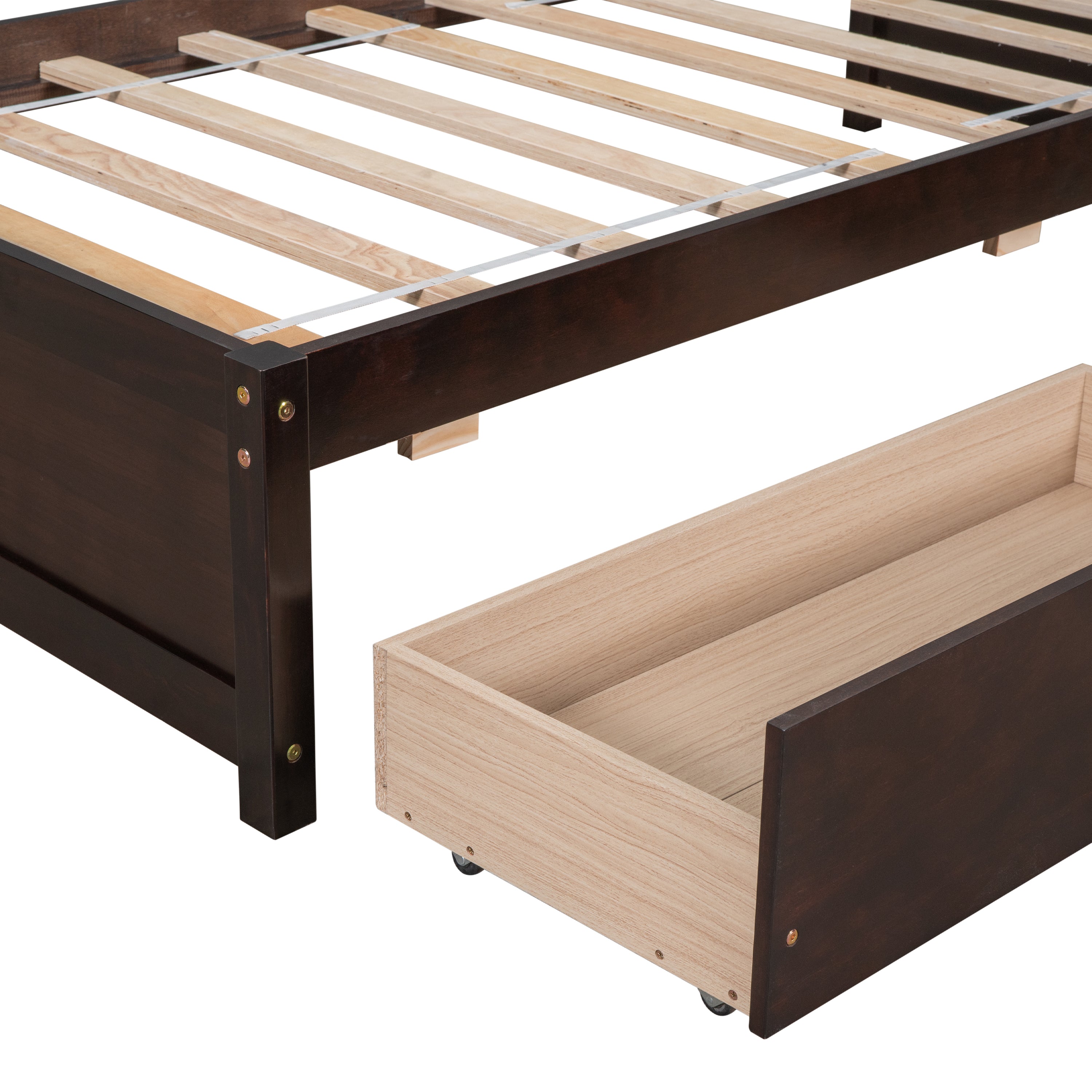 Twin Bed with 2 Drawers, Solid Wood, No Box Spring Needed ,Espresso(Old SKU:W50441670)