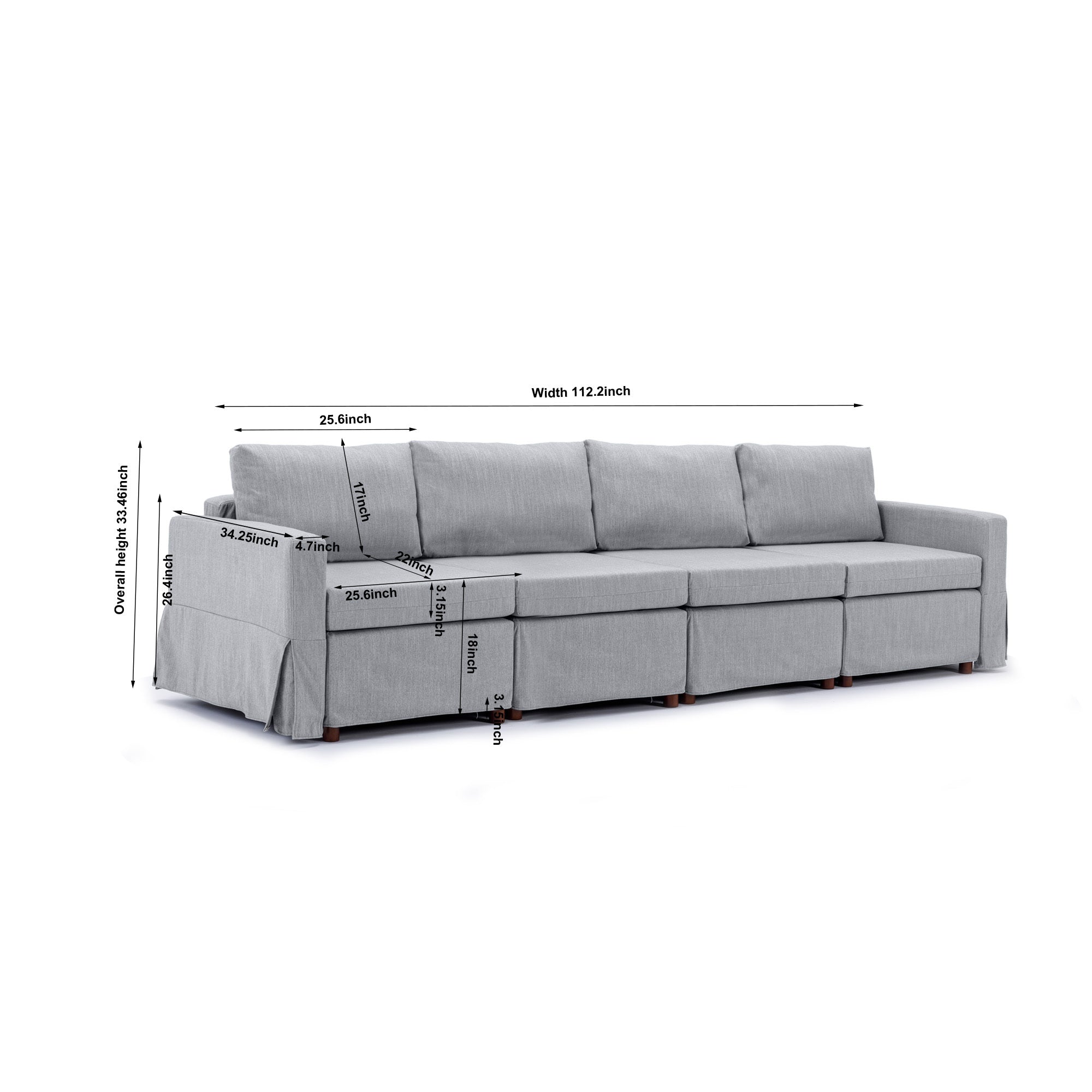 4 Seat Module Sectional Sofa Couch With 1 Ottoman,Seat Cushion and Back Cushion Removable and Washable,Light Grey