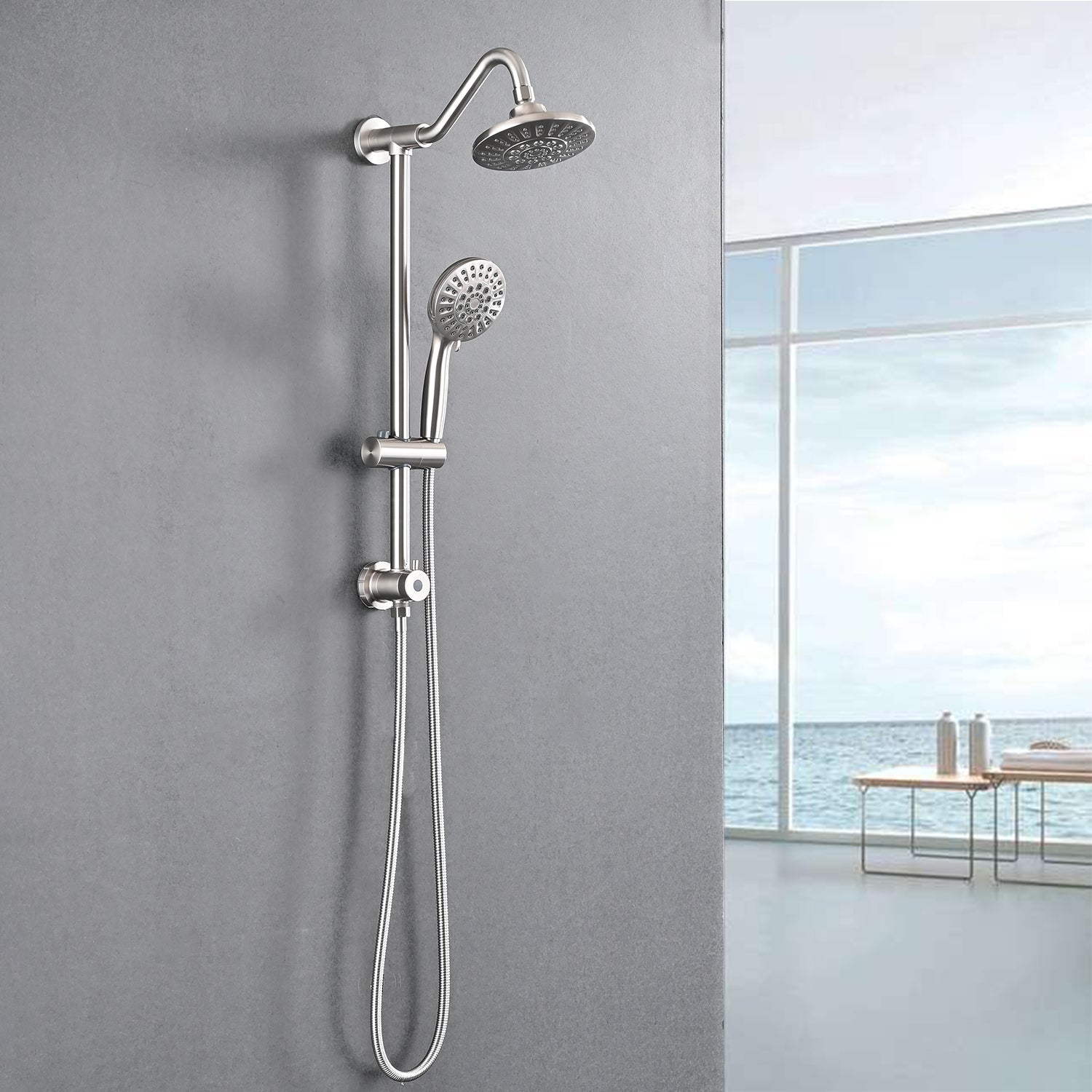 Brushed Nickel 6 Inch Rain Shower Head with Handheld Shower Head Bathroom Rain Shower System