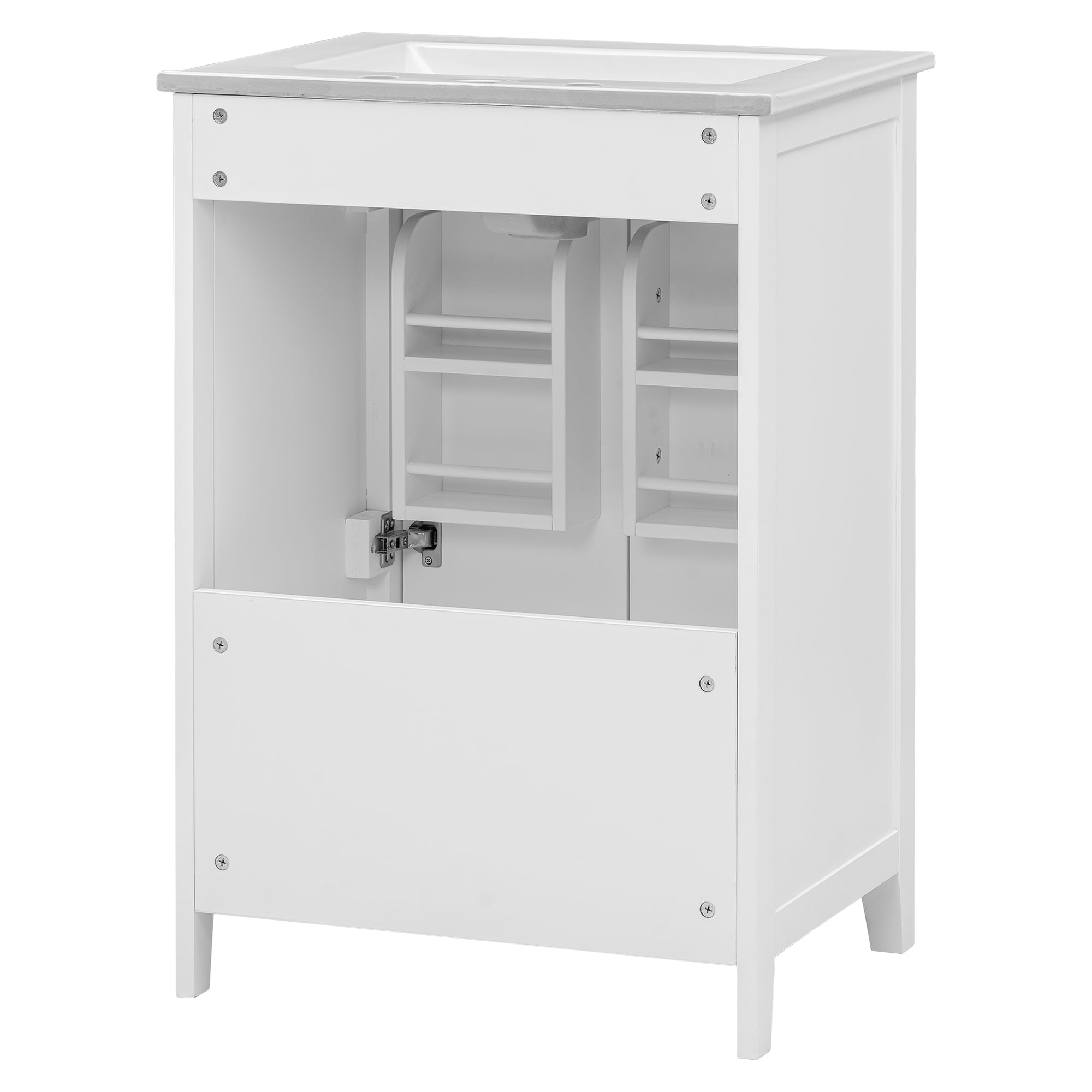 24" Bathroom Vanity with Sink, Bathroom Vanity Cabinet with One Drawer and Doors, Solid Wood and MDF, White