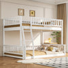 Full XL over Queen white bunk bed with guardrails and ladder, front view