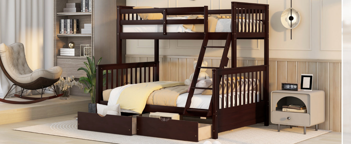 Twin-Over-Full Bunk Bed with Ladders and Two Storage Drawers(Espresso)(old sku:LT000165AAP)