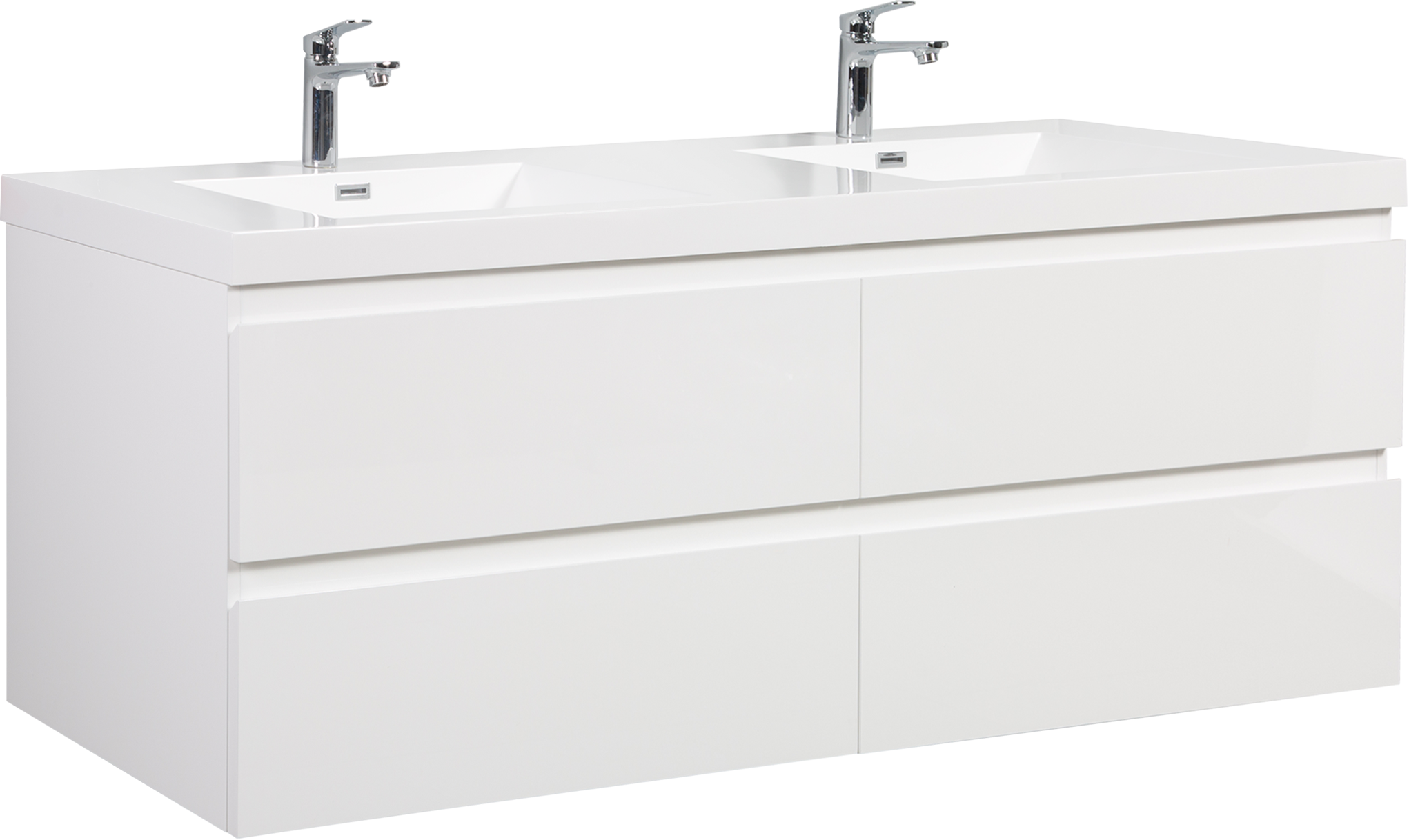 72" Floating Bathroom Vanity with Sink, Modern Wall-Mounted Bathroom Storage Vanity Cabinet with 2 Resin Top Basin and 4 Soft Close Drawers, Glossy White 24V11-72GW