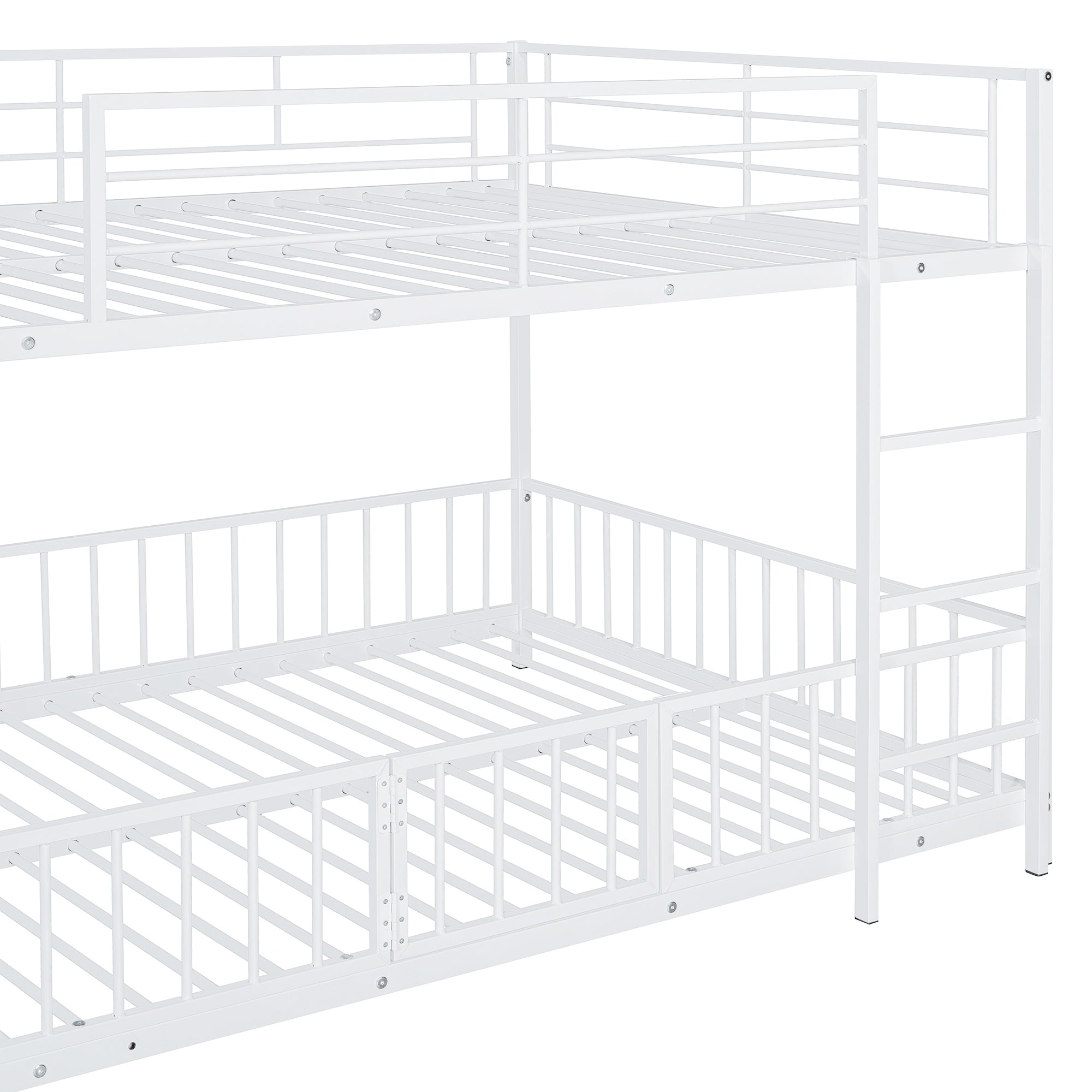 Full over Full Size Metal Bunk Bed with Slide and Guardrails, White