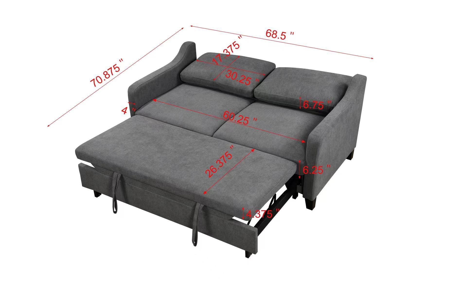 69" 3 in 1 Convertible Queen Sleeper Sofa Bed, Modern Fabric Loveseat Futon Sofa Couch w/Pullout Bed, Love Seat Lounge Sofa w/Reclining Backrest, Furniture for Living Room, Dark Grey