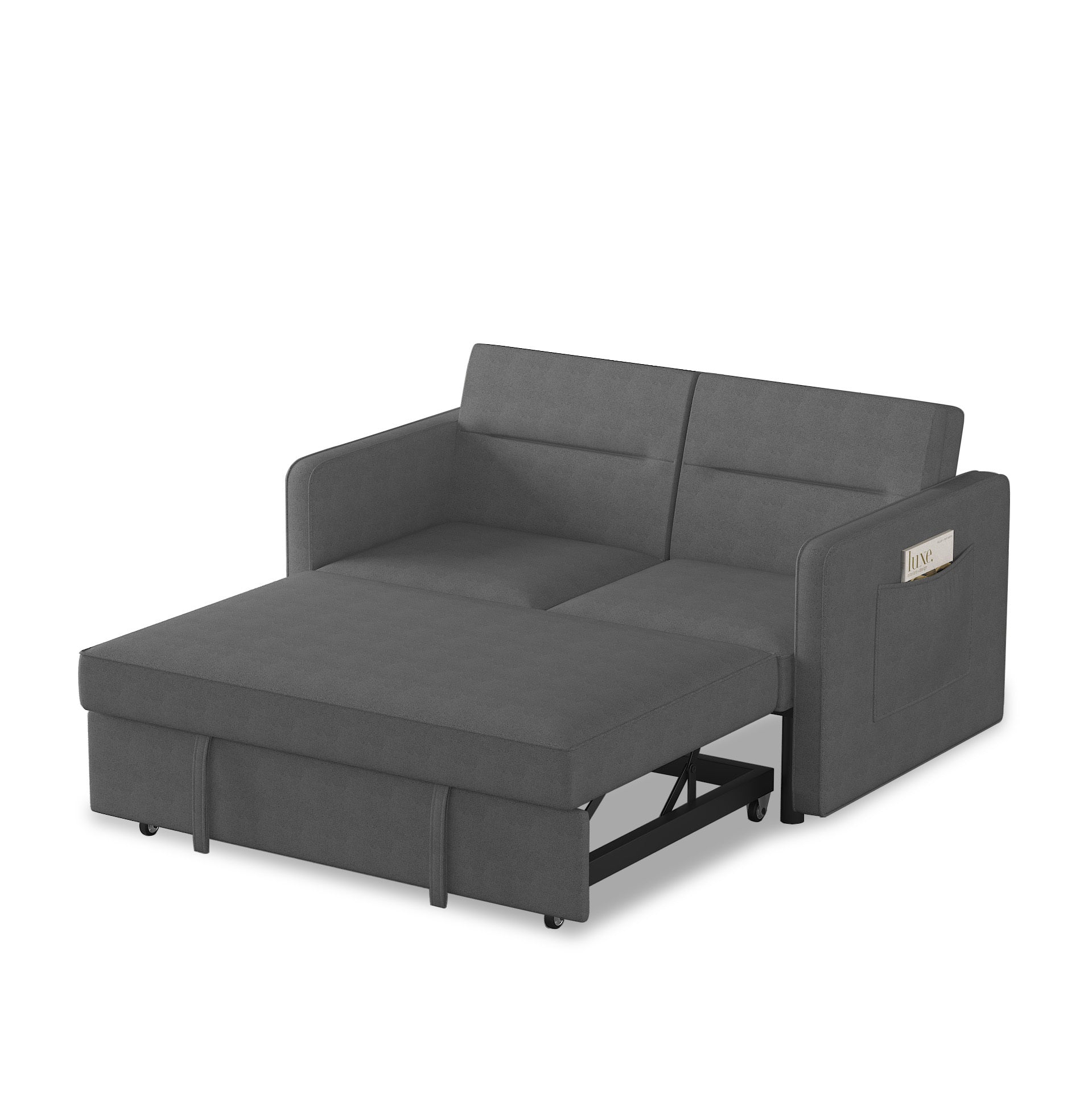 Loveseats Sofa Bed with Pull-out Bed,Adjsutable Back and Two Arm Pocket-Dark grey(54.5"x33"x31.5")