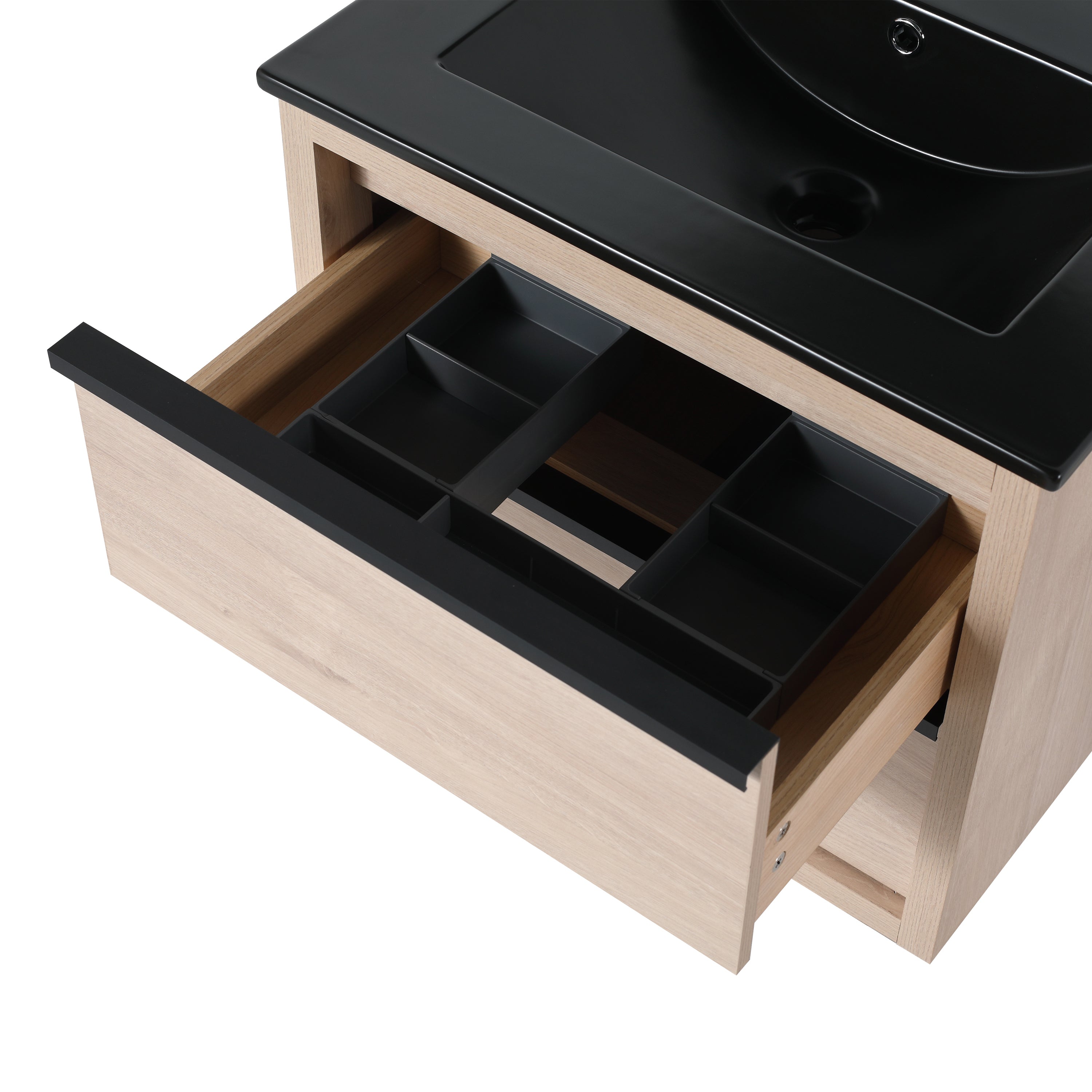 24" Bathroom Vanity, With Black Ceramic Sink And 2 Soft Close Drawers(BVA02524PLO-G-BL9060BK)W1286S00035