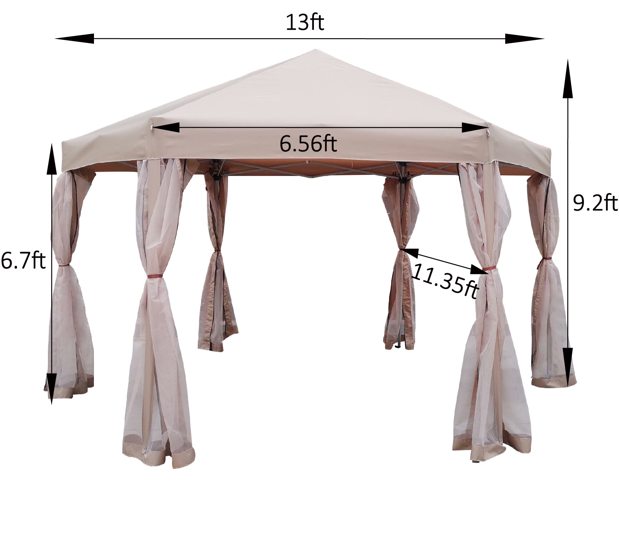 13 Ft. W x 13 Ft. D x 9.2ft Pop-Up Gazebo Tent Outdoor Canopy Hexagonal Canopies Gazebos & Pergolas 6 Sided for Patio Garden Backyard Sun Shelter BBQ Garden Events with Strong Steel Frame Storage Bag