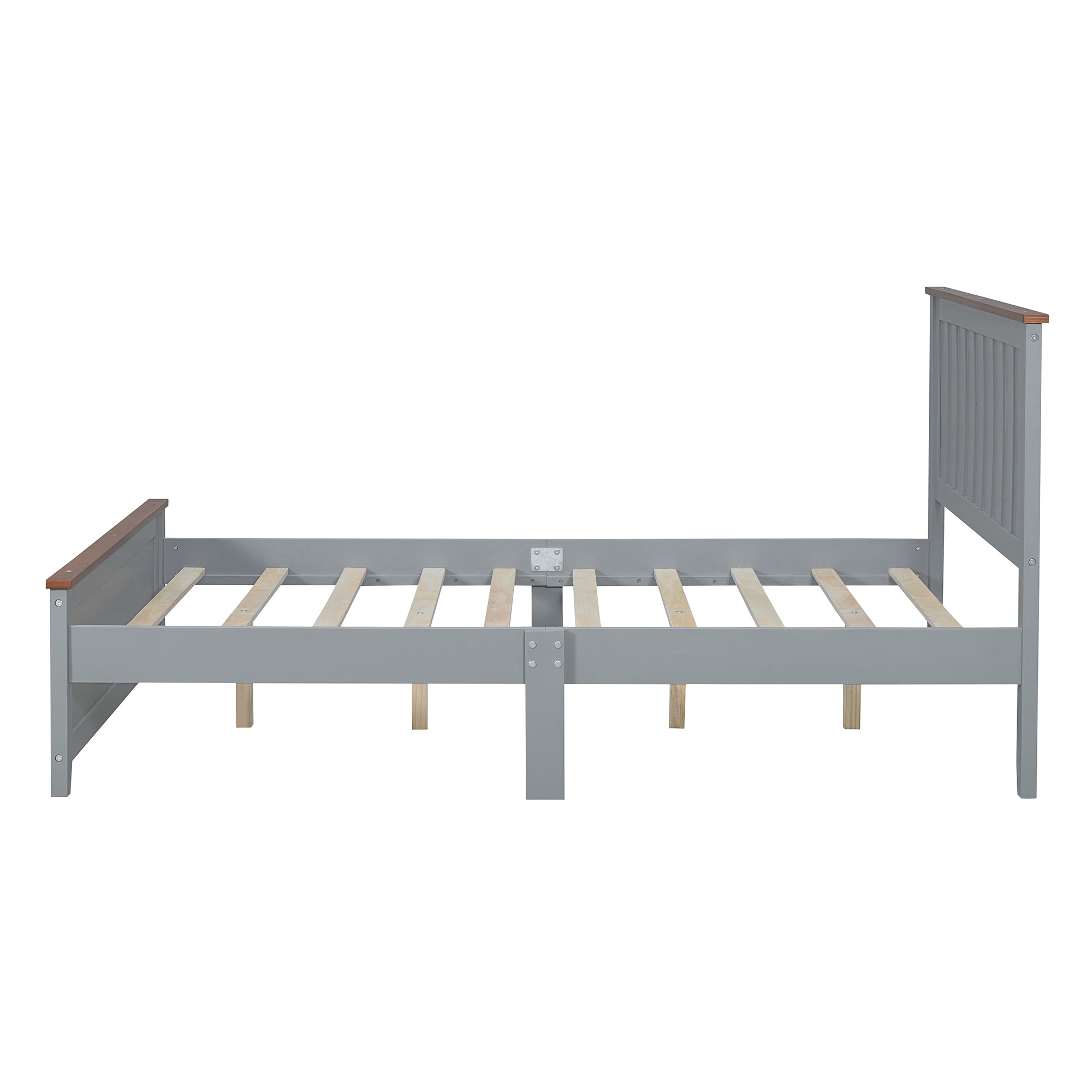 Full Size Wood Platform Bed Wooden Slat Support, Vintage Simple Bed Frame with Rectangular Headboard and Footboard, Grey