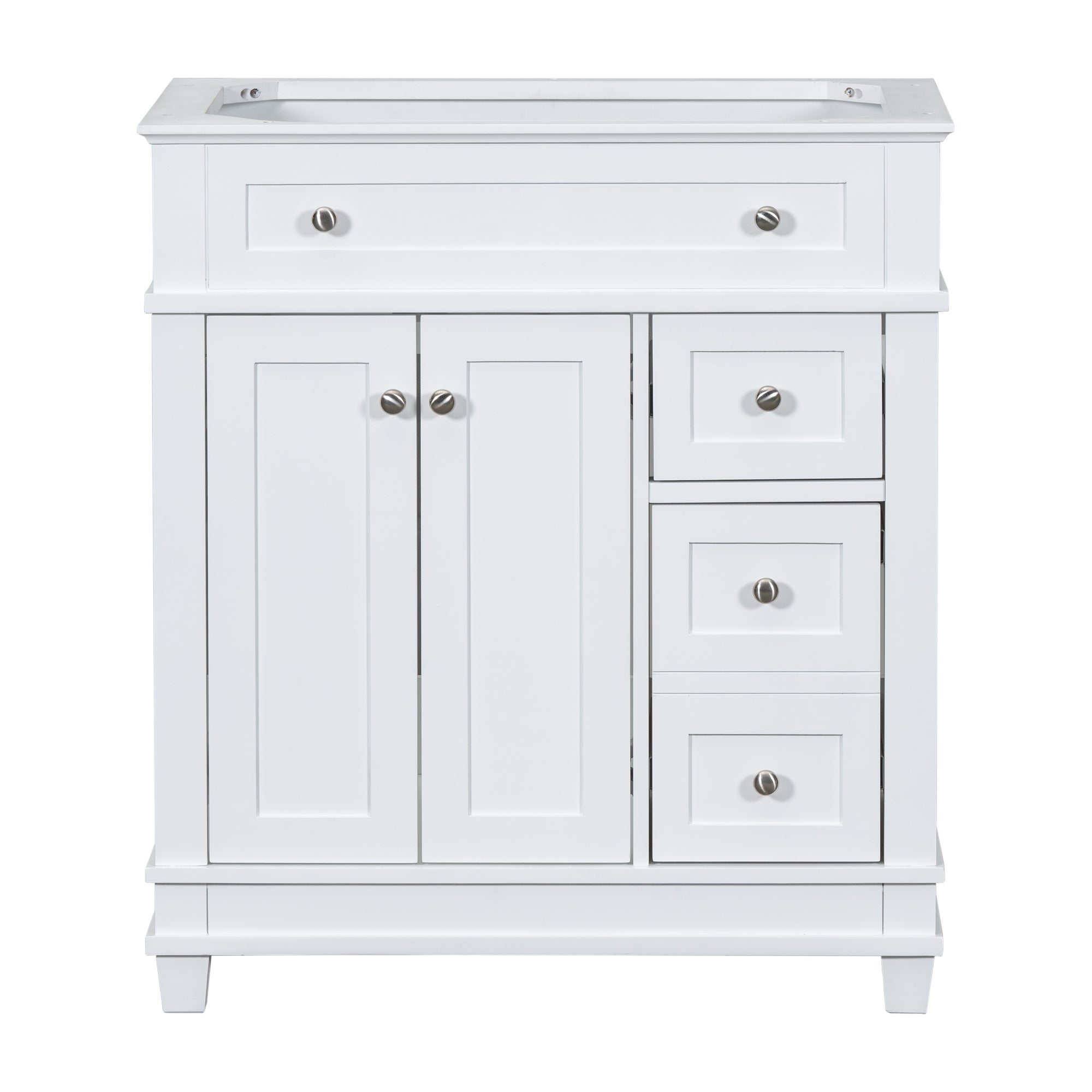 30" Bathroom Vanity Cabinet without Sink, Free Standing Vanity with 2 Drawers& Soft Closing Doors, Solid Wood Frame Bathroom Cabinet, White (NOT INCLUDE SINK)