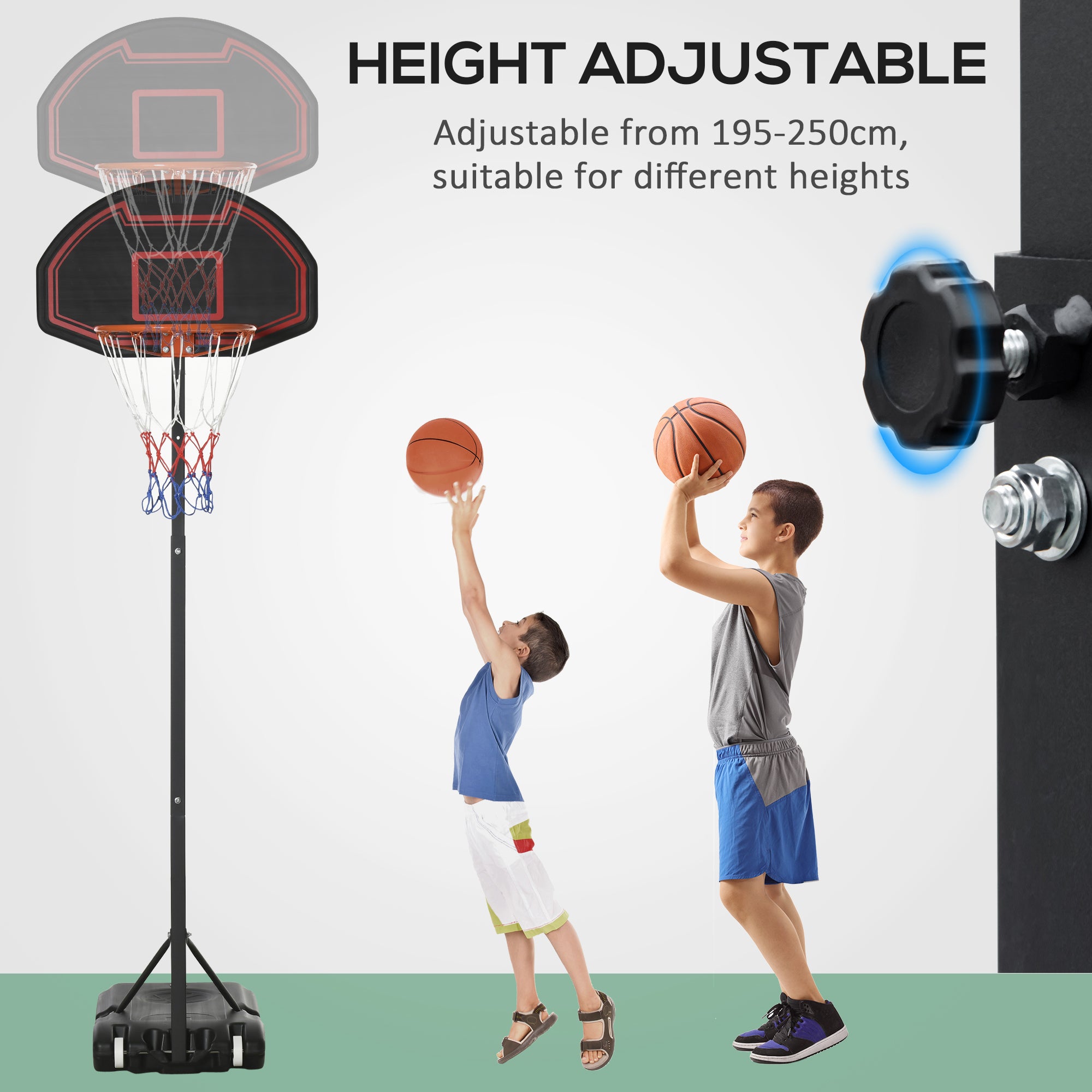 Soozier Portable Basketball Hoop Stand, 5.1-6.9ft Height-Adjustable Basketball System with 29'' Backboard and Wheels for Indoor and Outdoor Use, Black