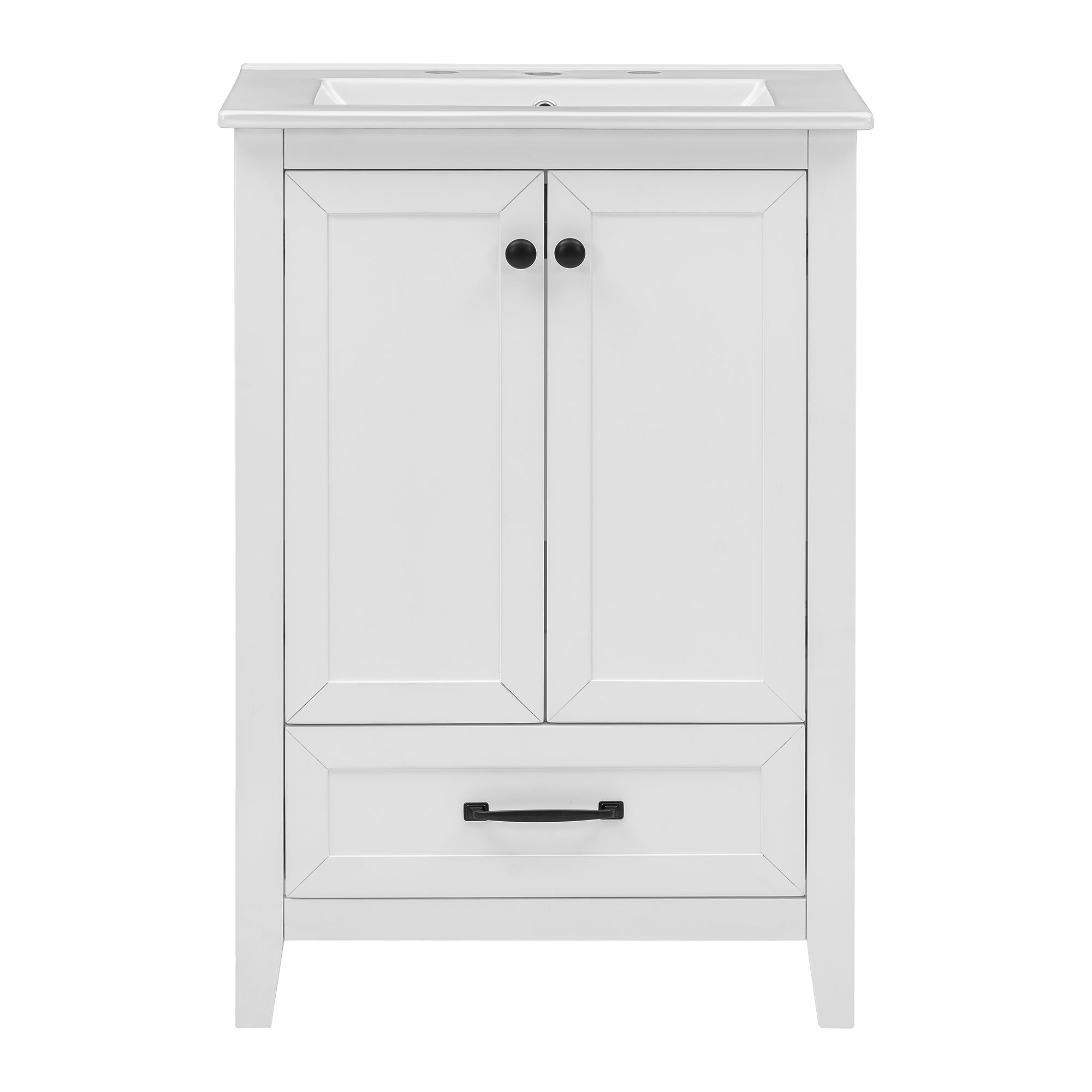 24" Bathroom Vanity with Sink, Bathroom Vanity Cabinet with One Drawer and Doors, Solid Wood and MDF, White