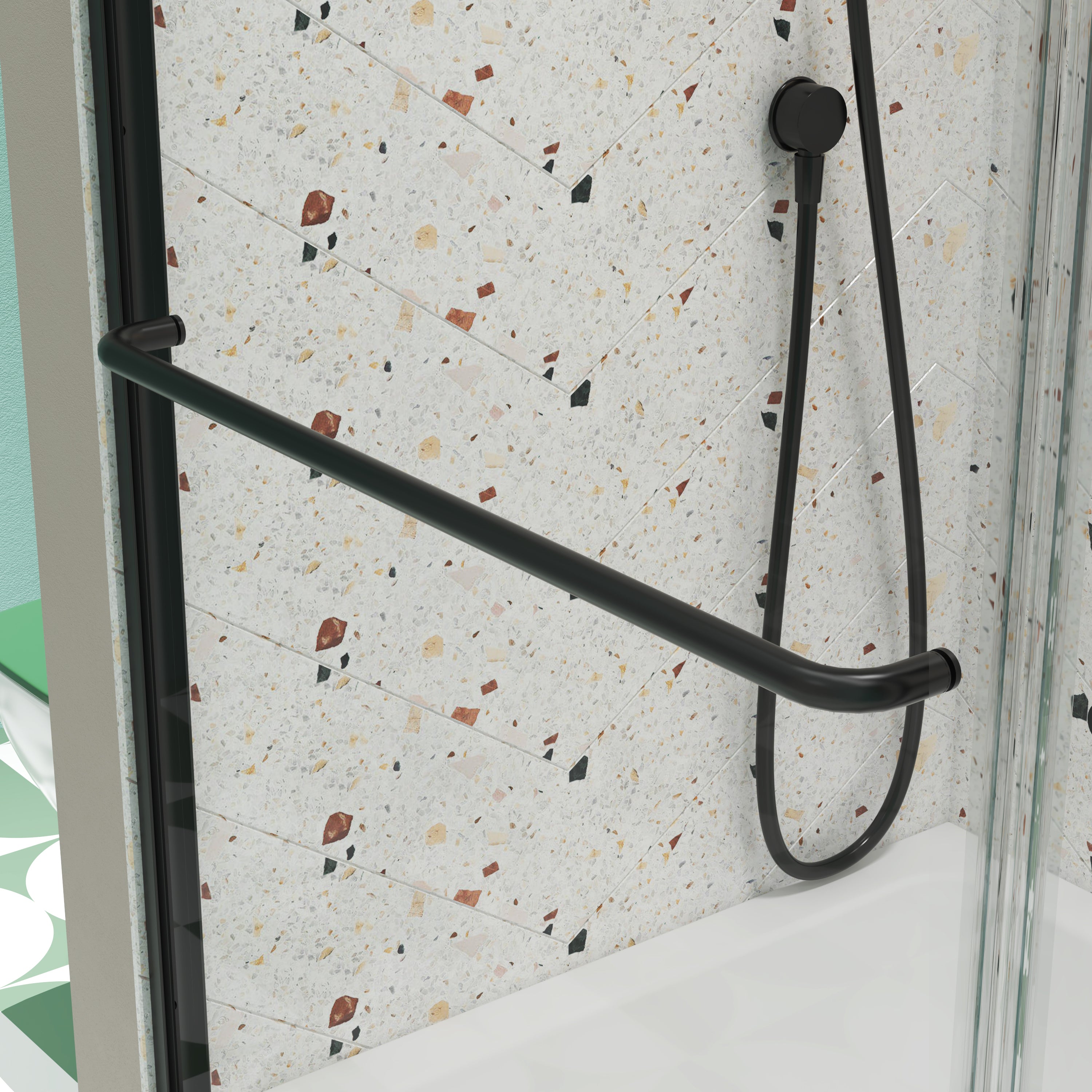 50-54 inch matte black shower door hardware detail