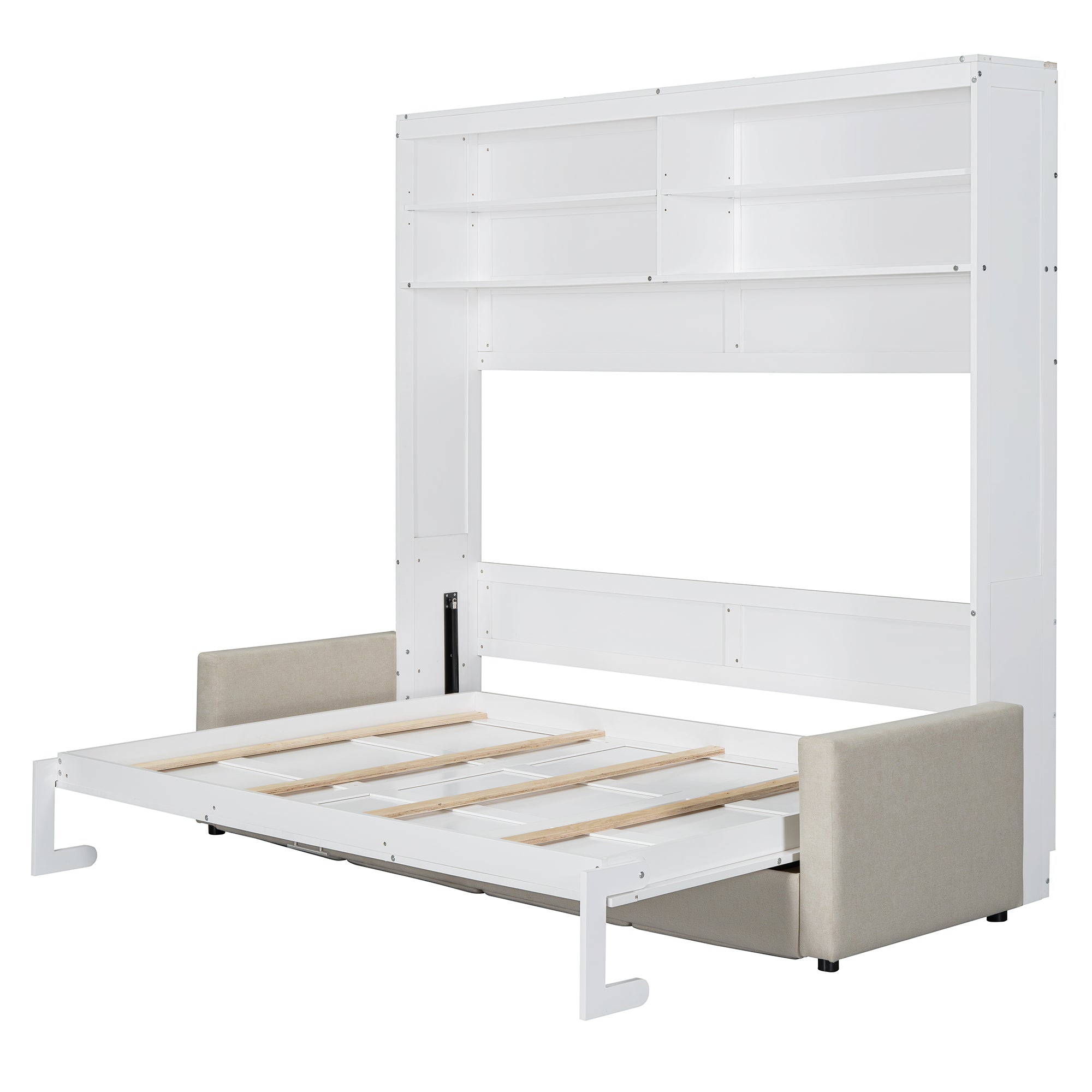 Queen Size Murphy Bed Wall Bed with Sofa,White