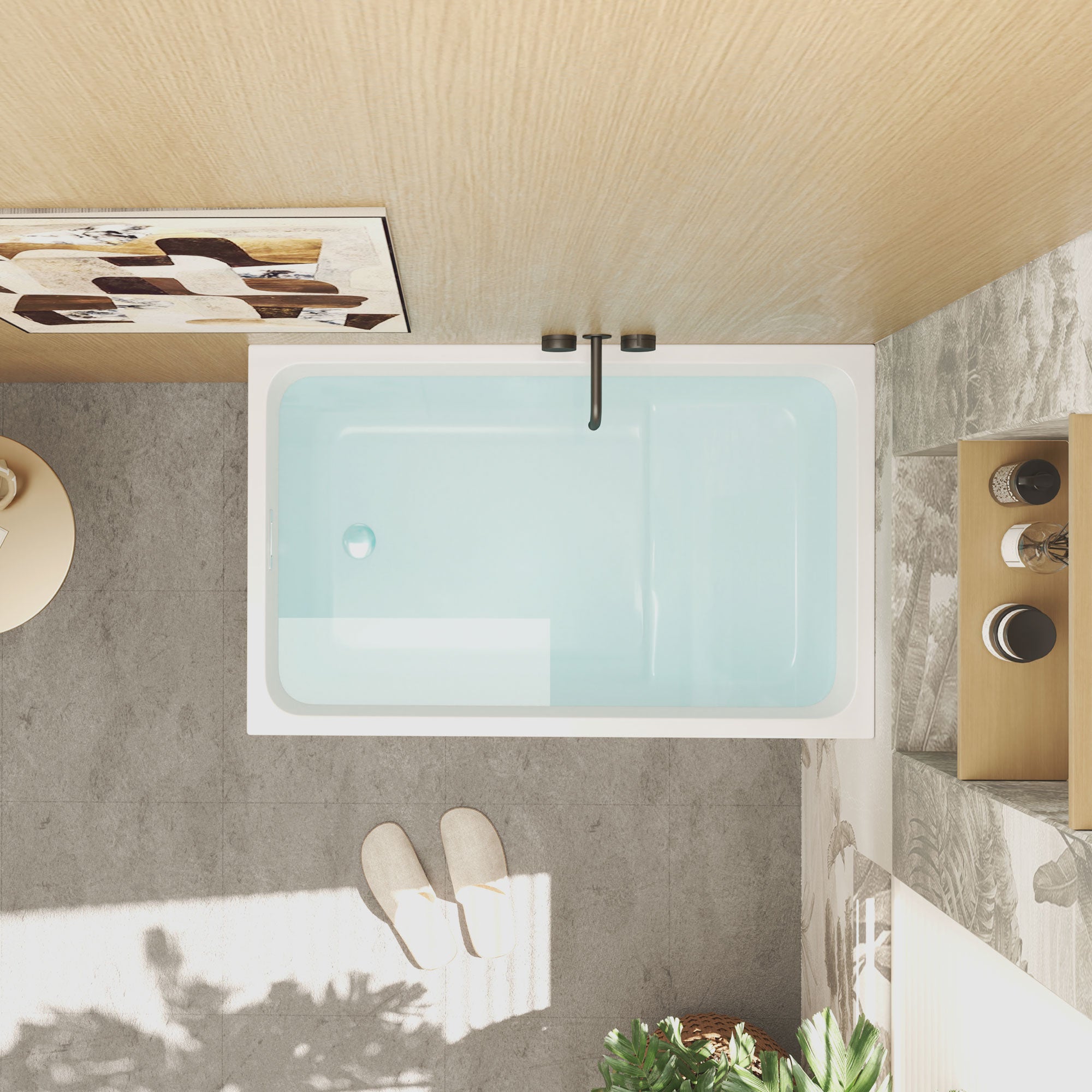 43-inch gloss white freestanding bathtub with seat, top view